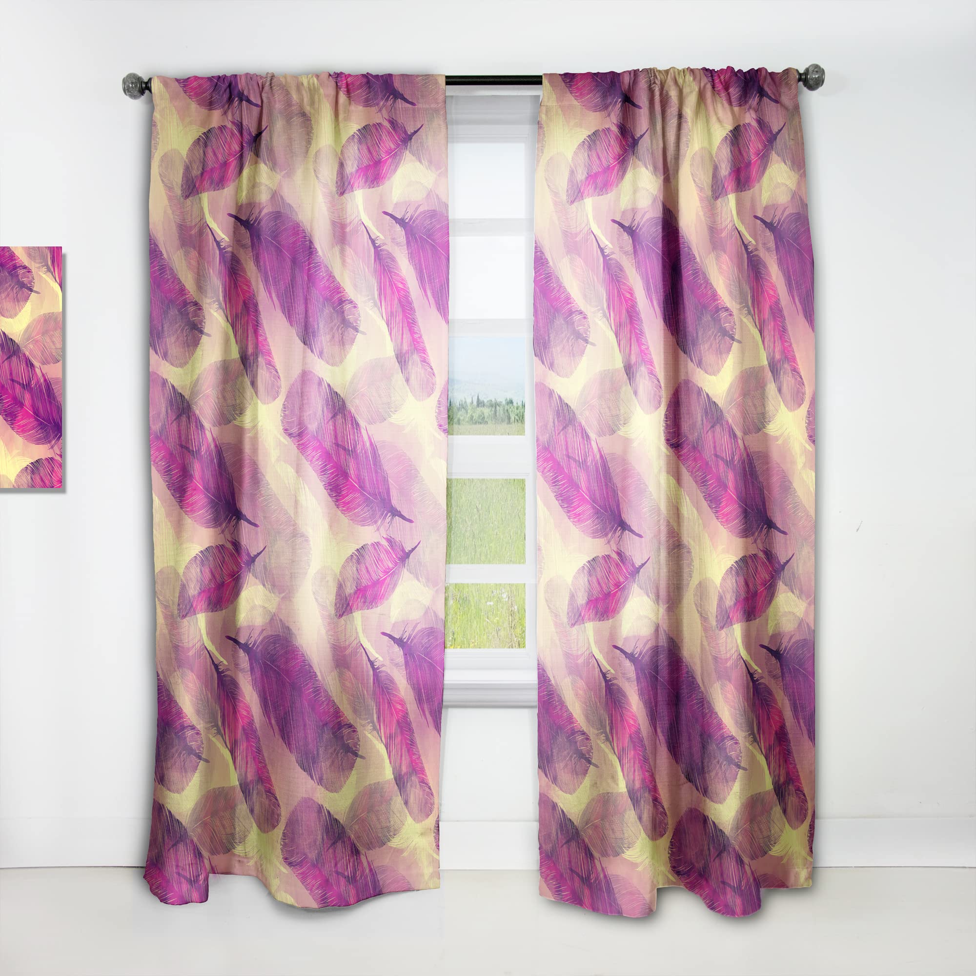 DesignQ Feathers Boho Pattern Thermal Insulated Curtains - Single Panel 52x90 Inches - Blackout Drapes for Bedroom & Living Room - Perfect for Home Decor, Privacy & Light Control