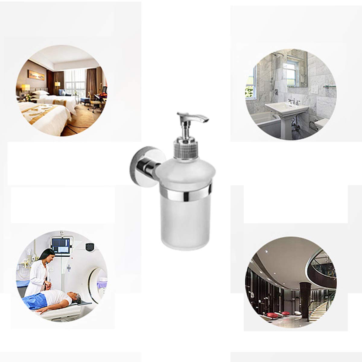 Stainless Steel Wall Mount Soap Dispenser - SUS304 Bathroom Liquid Soap Pump with Durable Holder for Kitchen, Restroom & Lavatory Sink Area