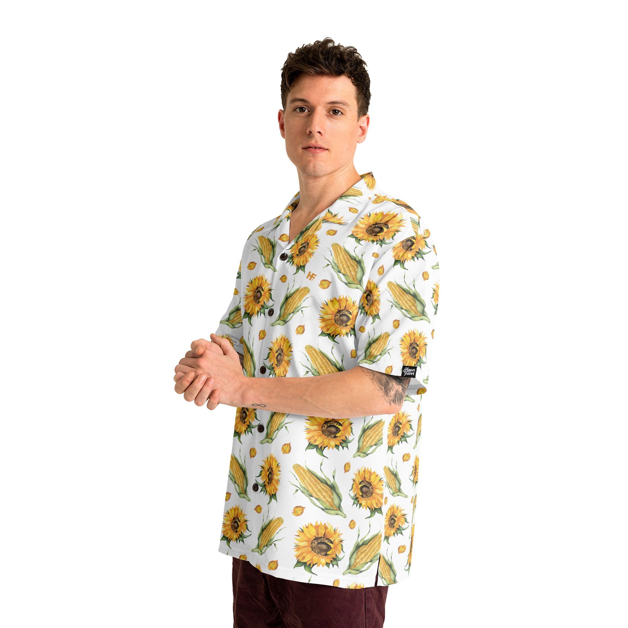 HYPERFAVOR Corn Print Hawaiian Shirt for Men & Women - Short Sleeve Corn on Cob T-Shirt - Funny Corn Lover Gift - Perfect for Summer Parties, BBQ & Tropical Vacations