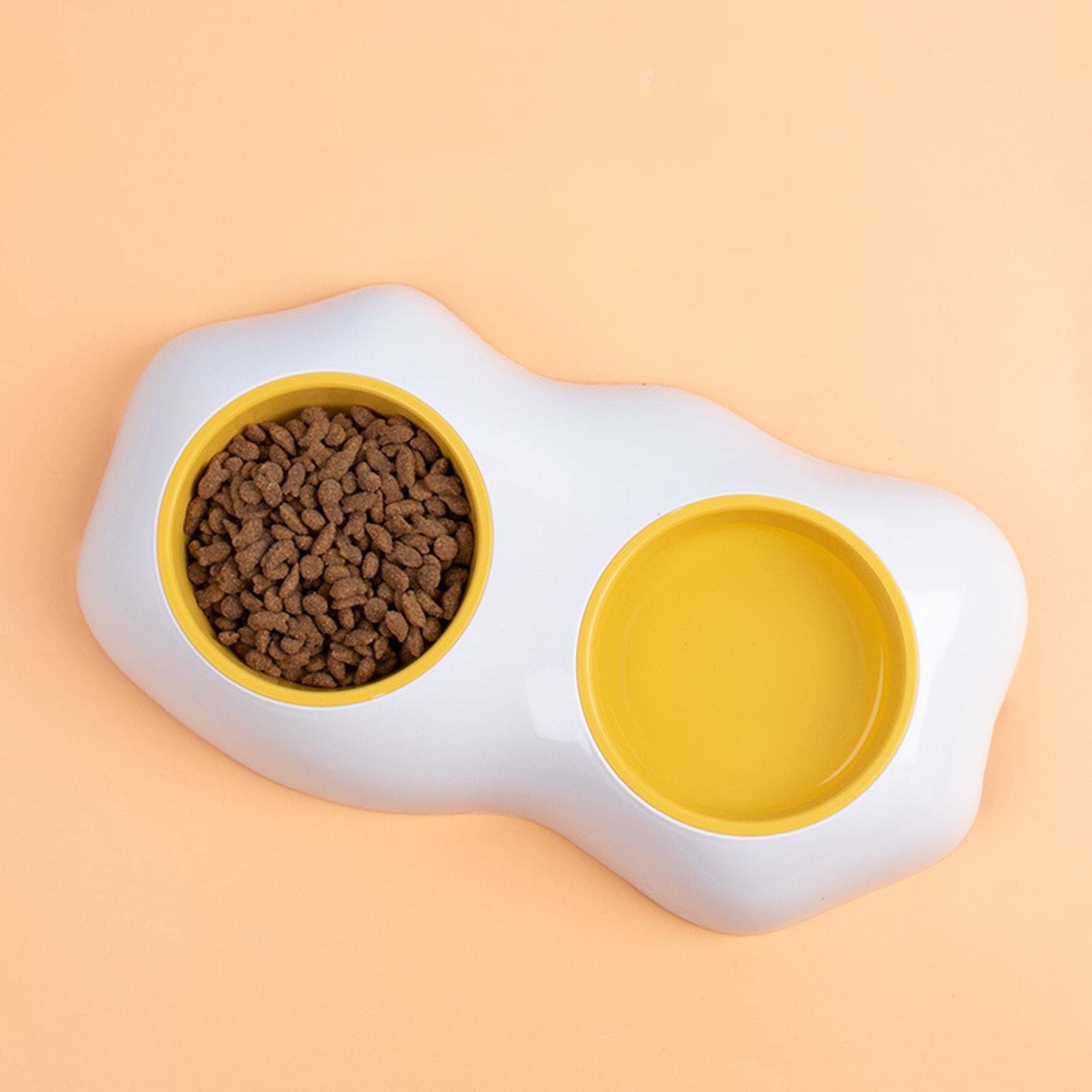 Lyla Egg Yolk Design Detachable Double Pet Food Bowl - Durable Plastic Dog & Cat Feeder for Mealtime - Perfect for Home, Travel & Outdoor Use