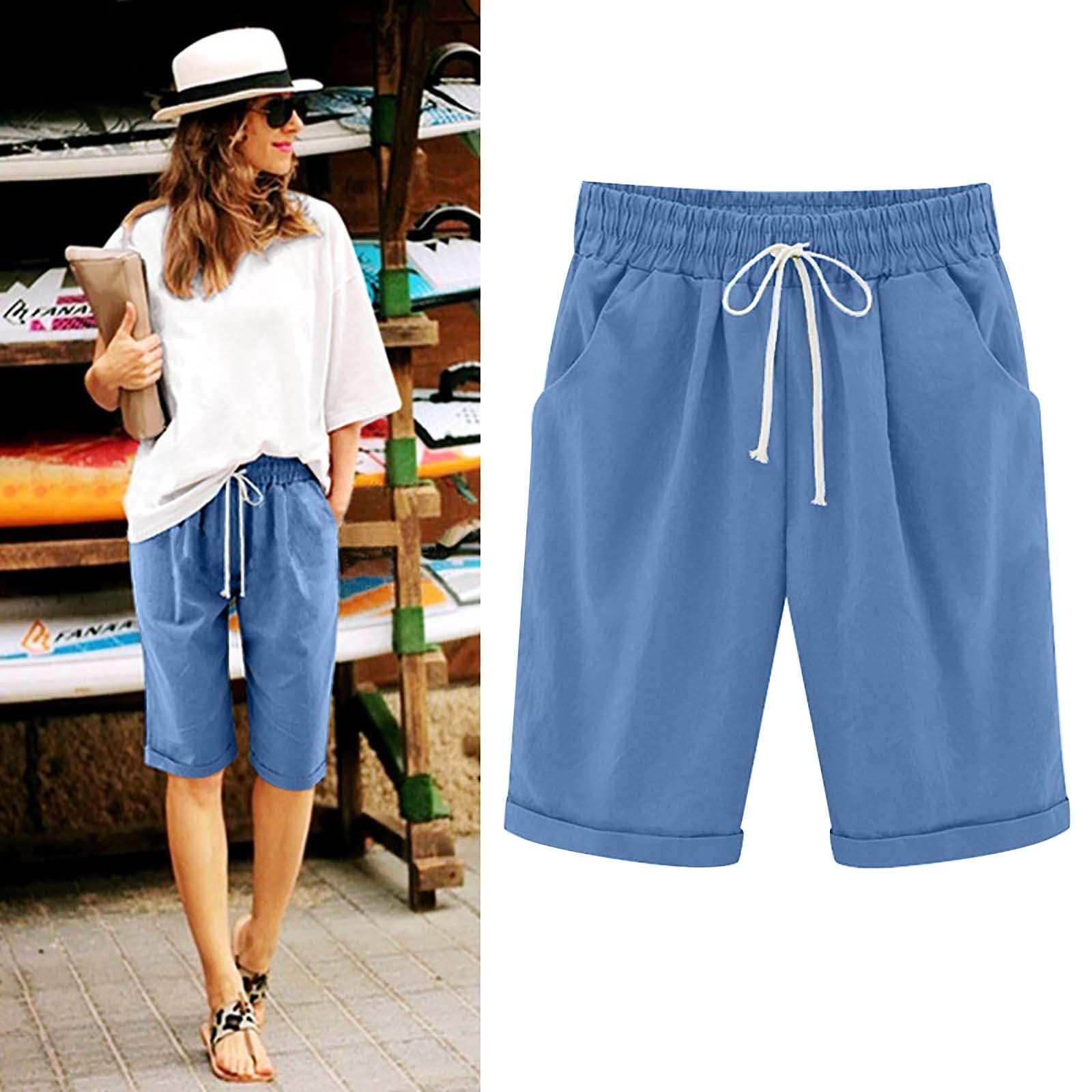 Plus Size Women's Bermuda Shorts - Soft Cotton & Linen, Elastic Waist for Comfort | Casual & Summer Wear