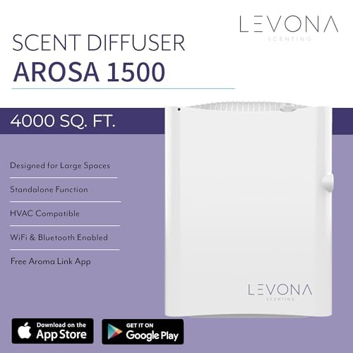 Levona Scent Waterless Diffuser - Essential Oil Aroma Smart Plug-in Air Freshener, Portable Diffuser Machine for Home, Office & Large Spaces up to 4000 sqft, LCD Display, HVAC Compatible with Cleaning Cloth - Perfect for Bedrooms, Living Rooms & Commercial Spaces (Arosa 1500, Scent Not Included)