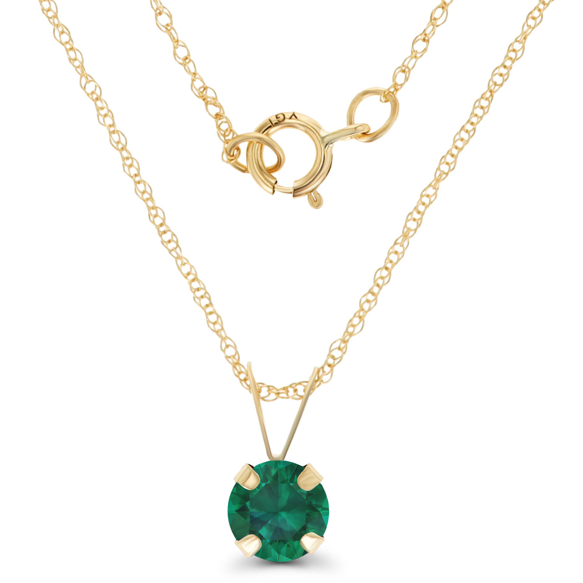 14K Solid Gold 5mm Round Genuine/Created Birthstone Necklace - Yellow, White & Rose Gold 18