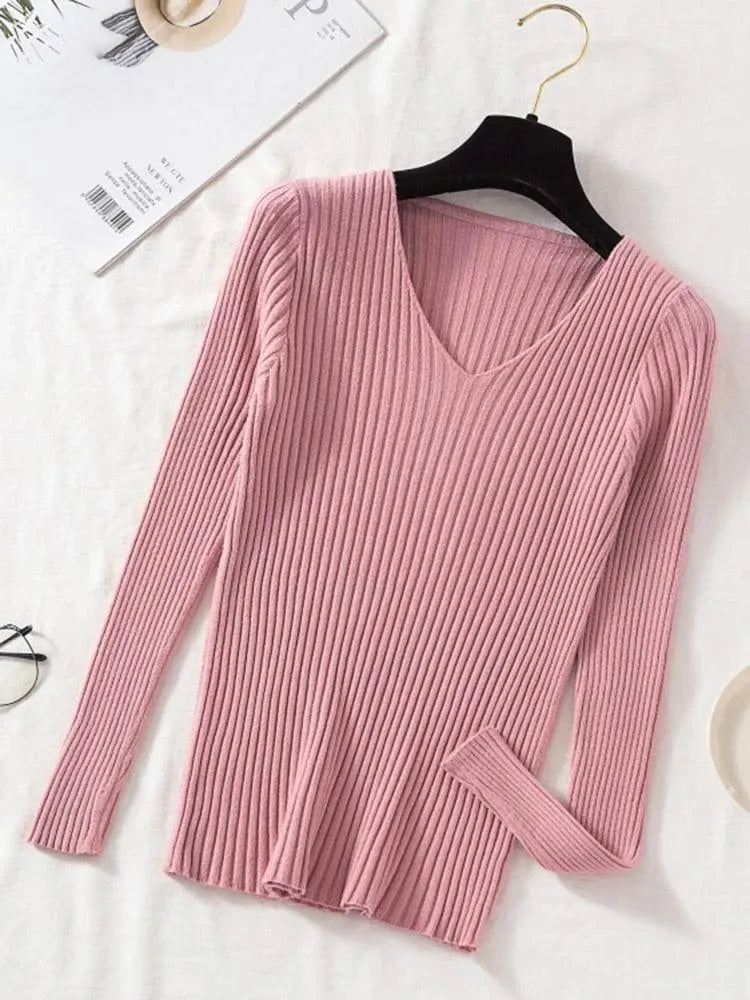 Women's V-Neck Pullover Sweater - Soft & Comfortable Knit Top for Casual Wear, Office, and Layering