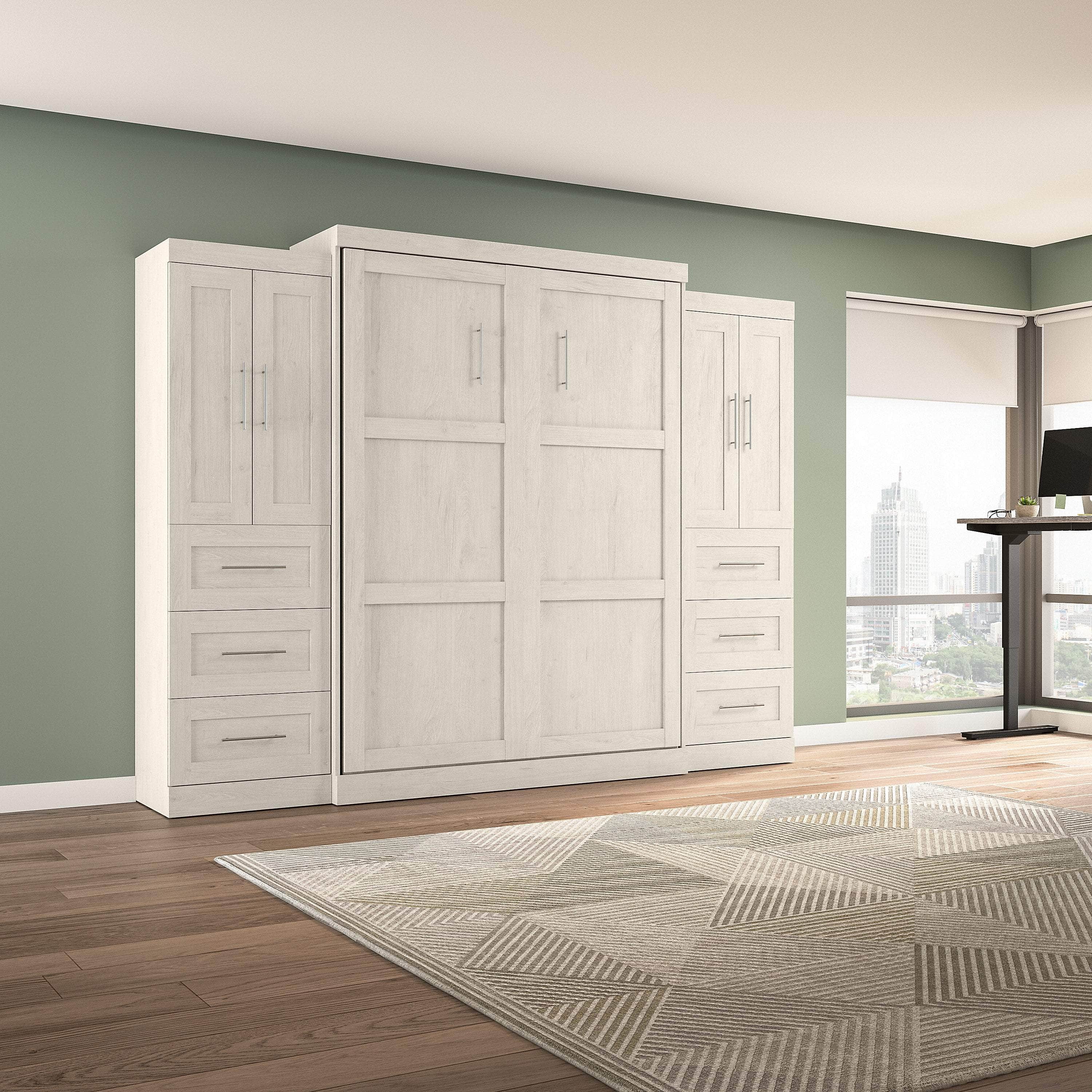Pur Queen Murphy Wall Bed with Closet Storage Cabinets (115W) - 7 Color Options - Space-Saving Solution for Small Apartments, Guest Rooms & Home Offices