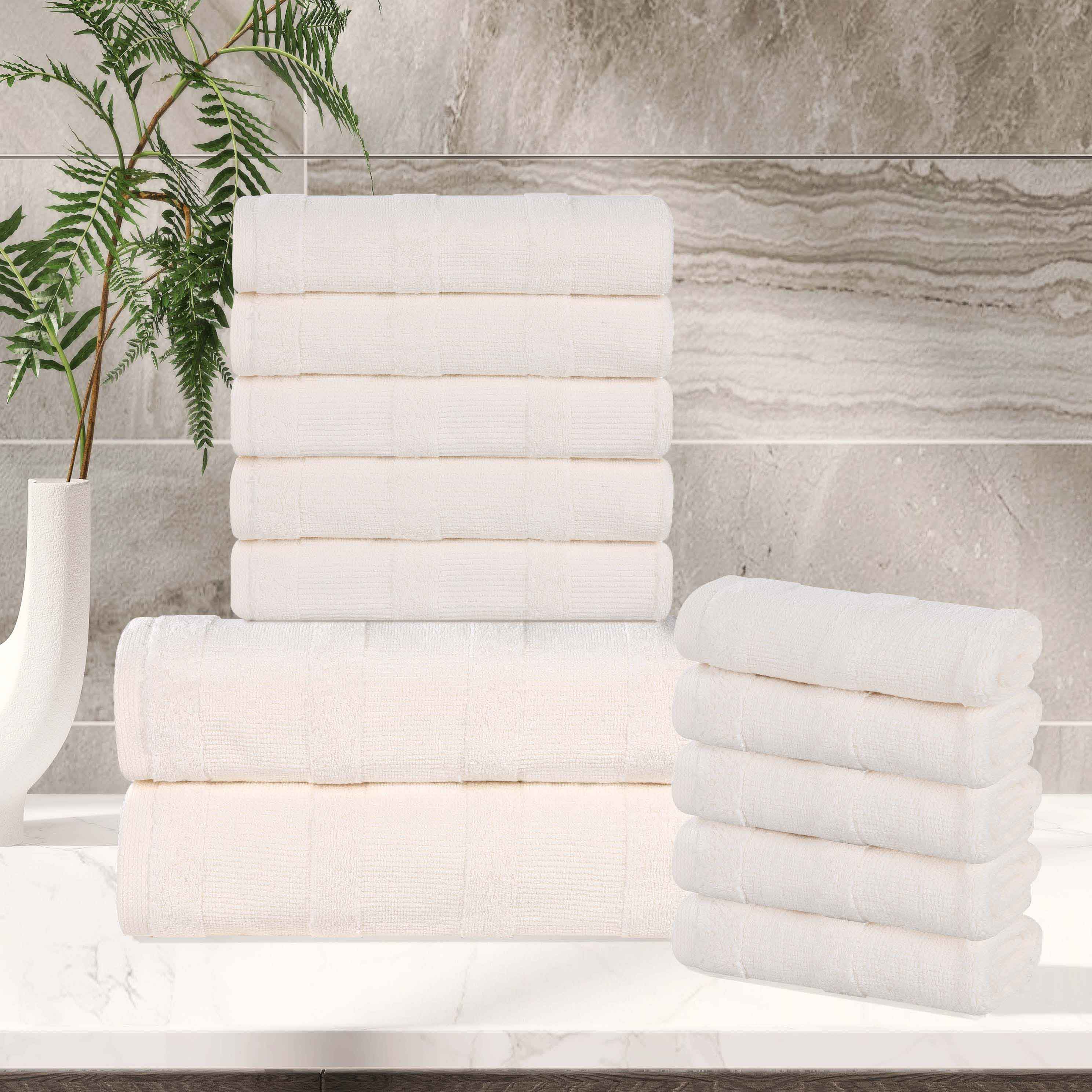 Premium 12-Piece Roma Cotton Ribbed Towel Set - Ultra Soft, Absorbent & Textured Bath Towels for Spa, Gym & Luxury Home Use