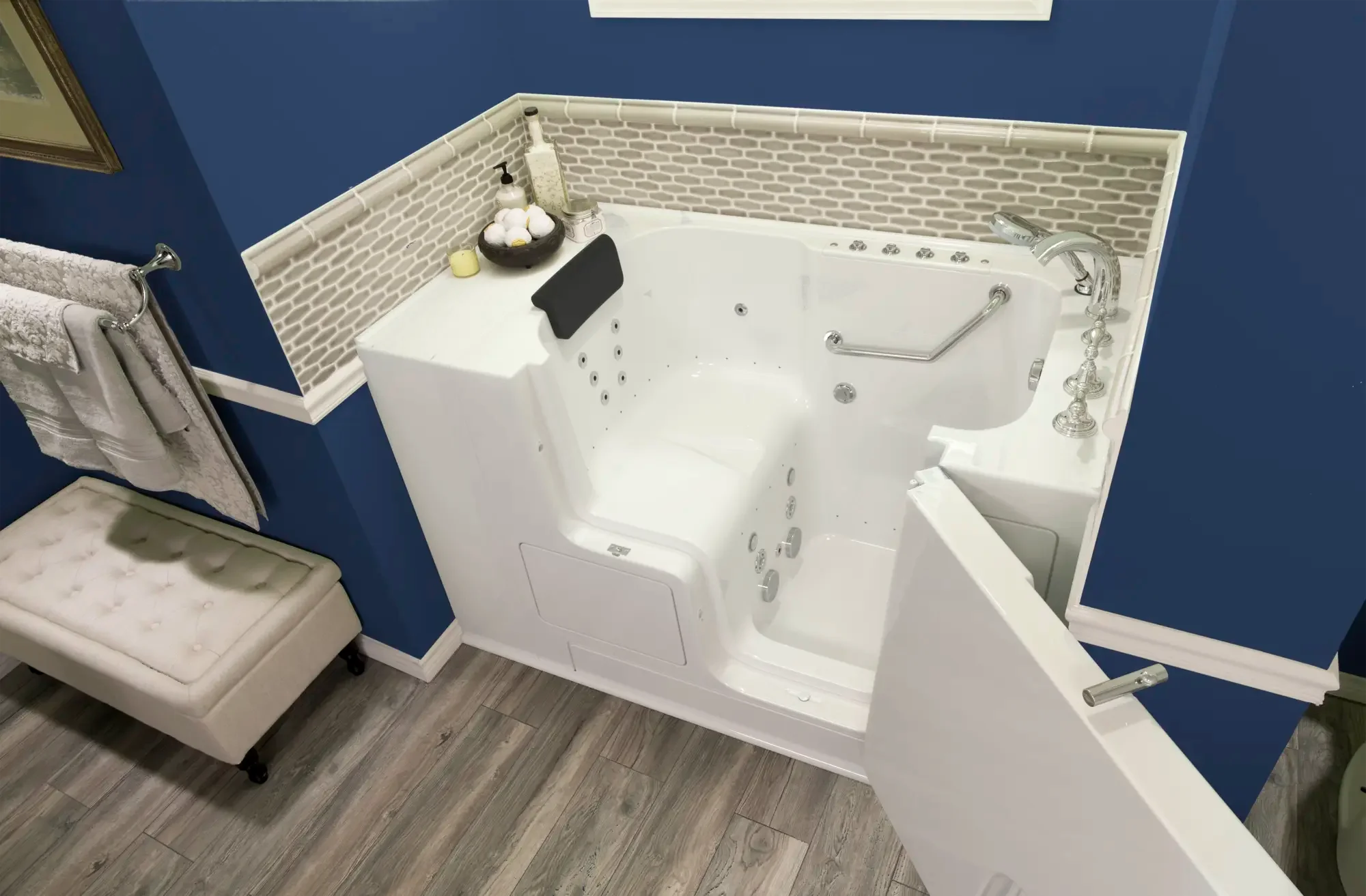 Premium 32 x 52 Inch Gelcoat Walk-In Bathtub with Air Spa & Whirlpool Systems - Right Hand Drain & Faucet - Ideal for Elderly & Mobility Support, Relaxing Hydrotherapy at Home