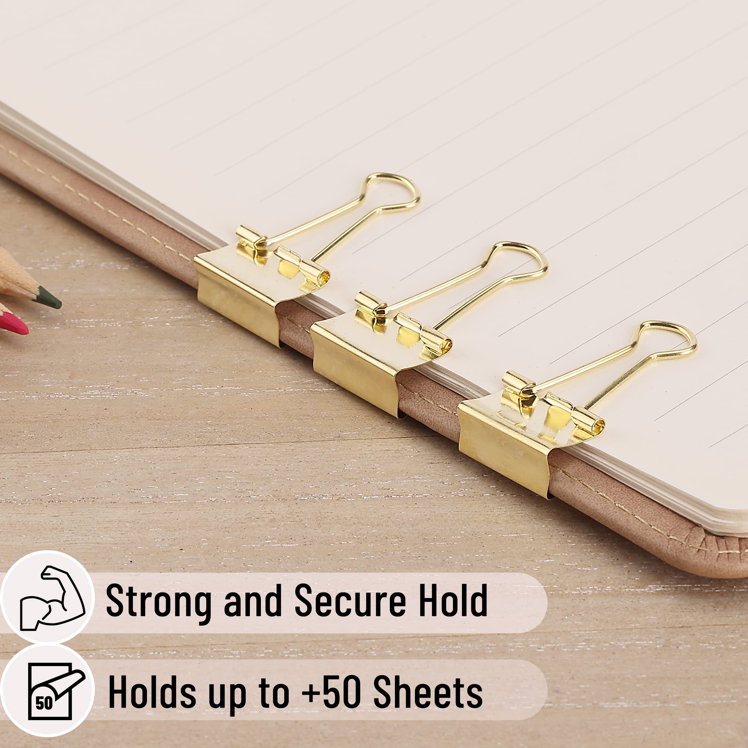 Mr. Pen Small Binder Clips 50-Pack, 0.75 Inch Gold Mini Paper Clips for Office Documents, School Projects, Crafting & Organizing - Micro Binder Clips for Files, Photos, Notes & Bulletin Boards