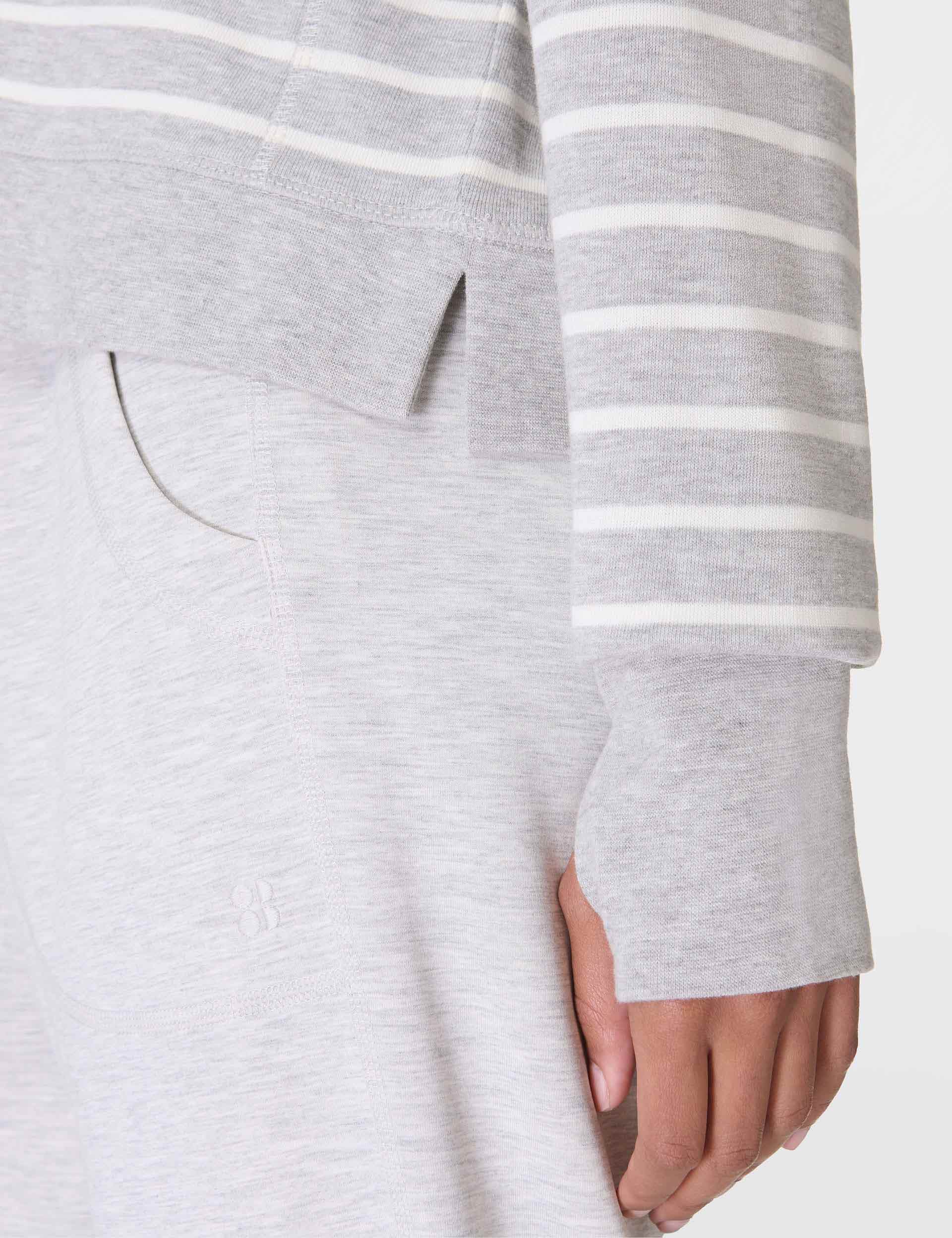 After Class Crop Sweatshirt for Women - Lily White & Light Grey Marl Stripe Pullover - Perfect for Casual Wear, Gym, and Street Style Fashion