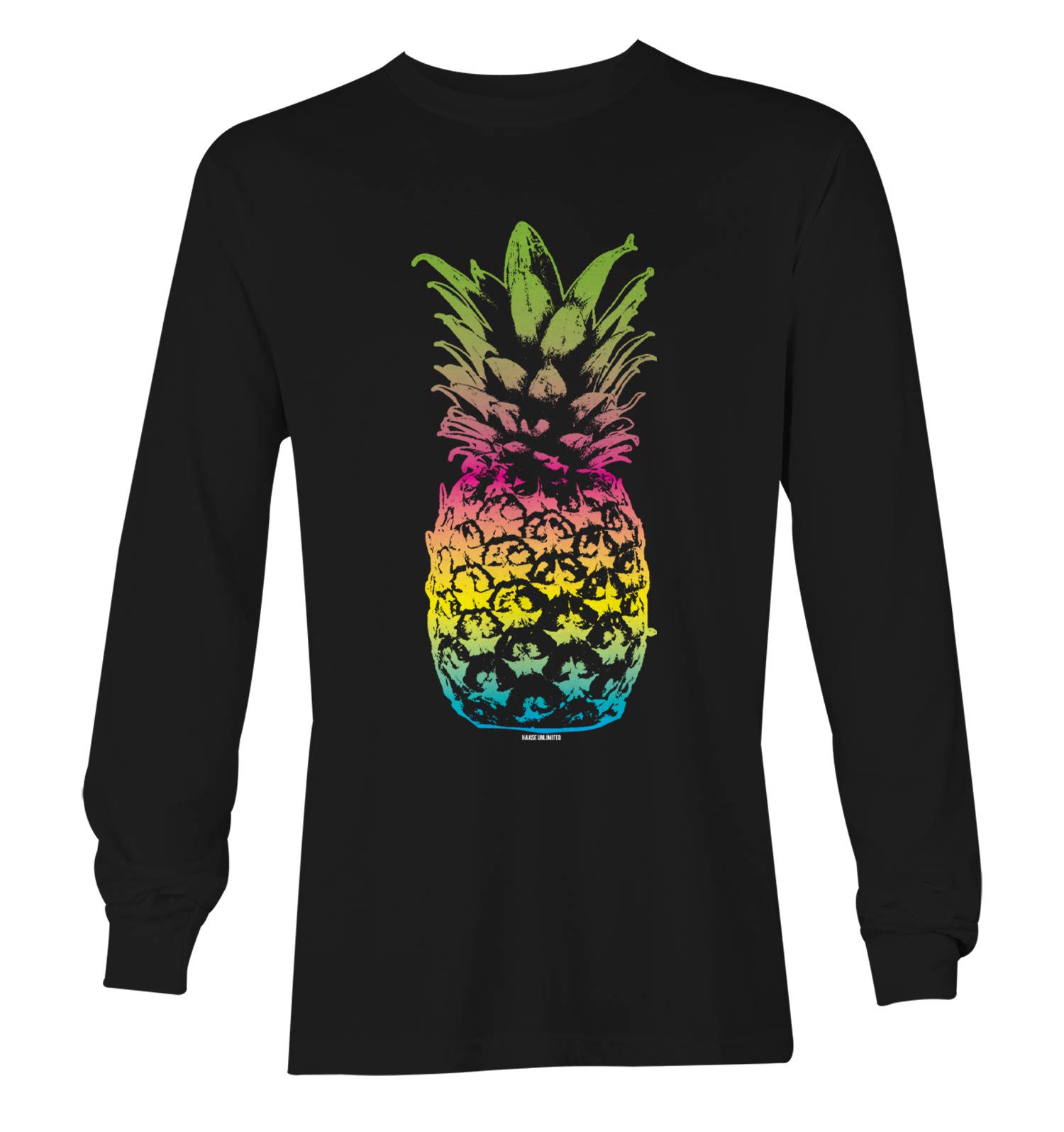 Haase Unlimited Neon Pineapple Tropical Fruit Unisex Long Sleeve T-Shirt | Hawaiian Island Vacation Shirt for Men & Women | Beach Party, Summer Outfit, Casual Wear