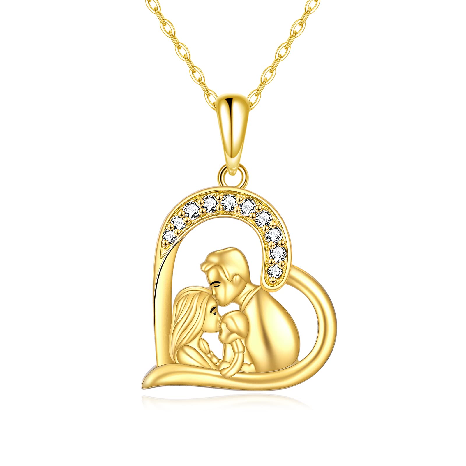 14K Solid Gold Mom Necklace - Heart Pendant Jewelry for Women, Best Birthday Gift for Mother, Wife & Daughter | Mother-Daughter Love Necklace, Family Keepsake | Perfect for Anniversaries, Valentine's Day & Special Occasions