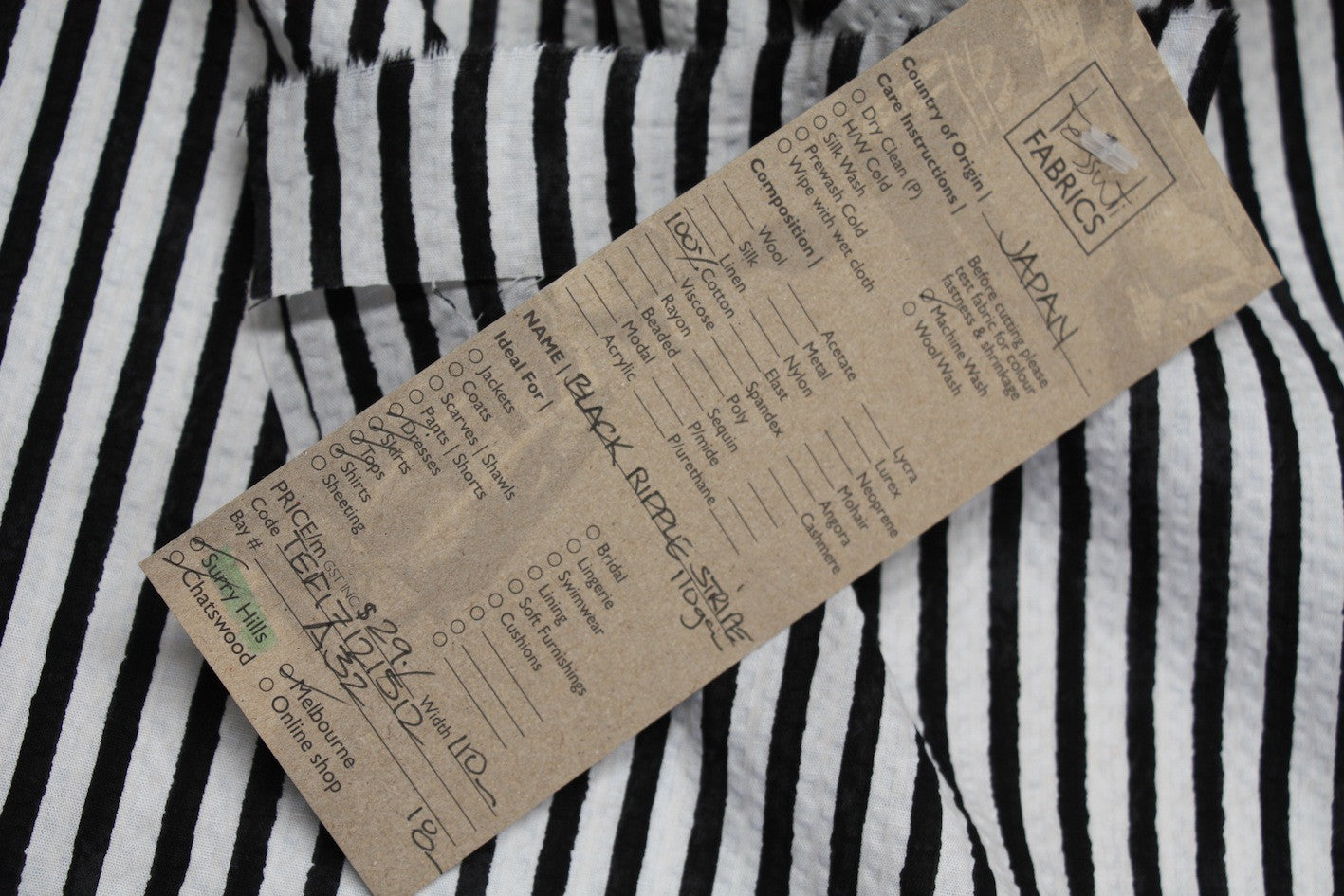 Black Ripple Stripe Patterned Fabric - Premium Textile for Fashion, Home Decor & DIY Crafts | Perfect for Dresses, Curtains, Upholstery & Creative Projects