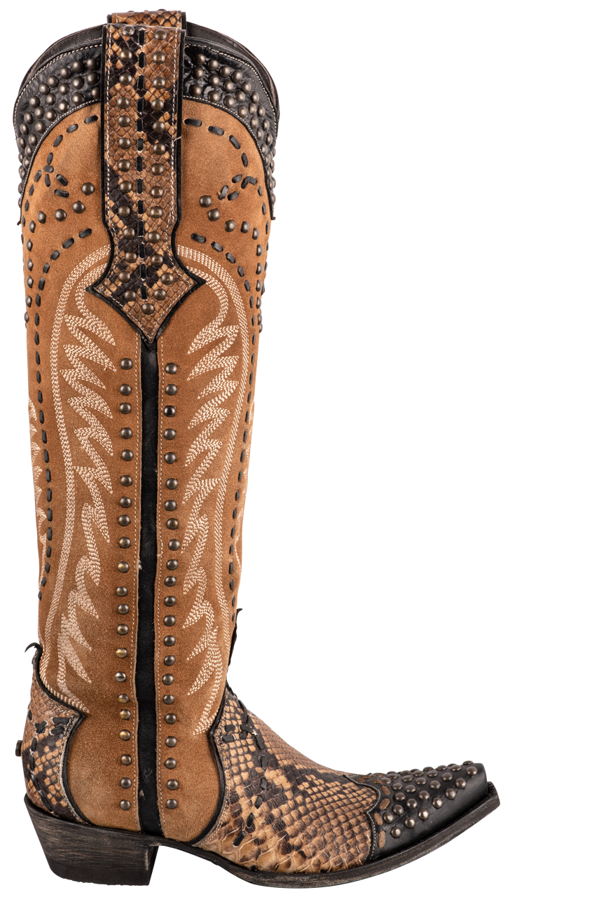 Double D Ranch by Old Gringo Women's Western Cowboy Boots - Brown Snake Print Leather Tall Riding Boots for Country Fashion & Rodeo Events