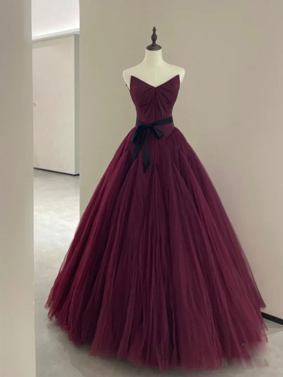 Elegant A-Line Burgundy Tulle Dress for Women - Perfect for Weddings, Prom & Special Occasions