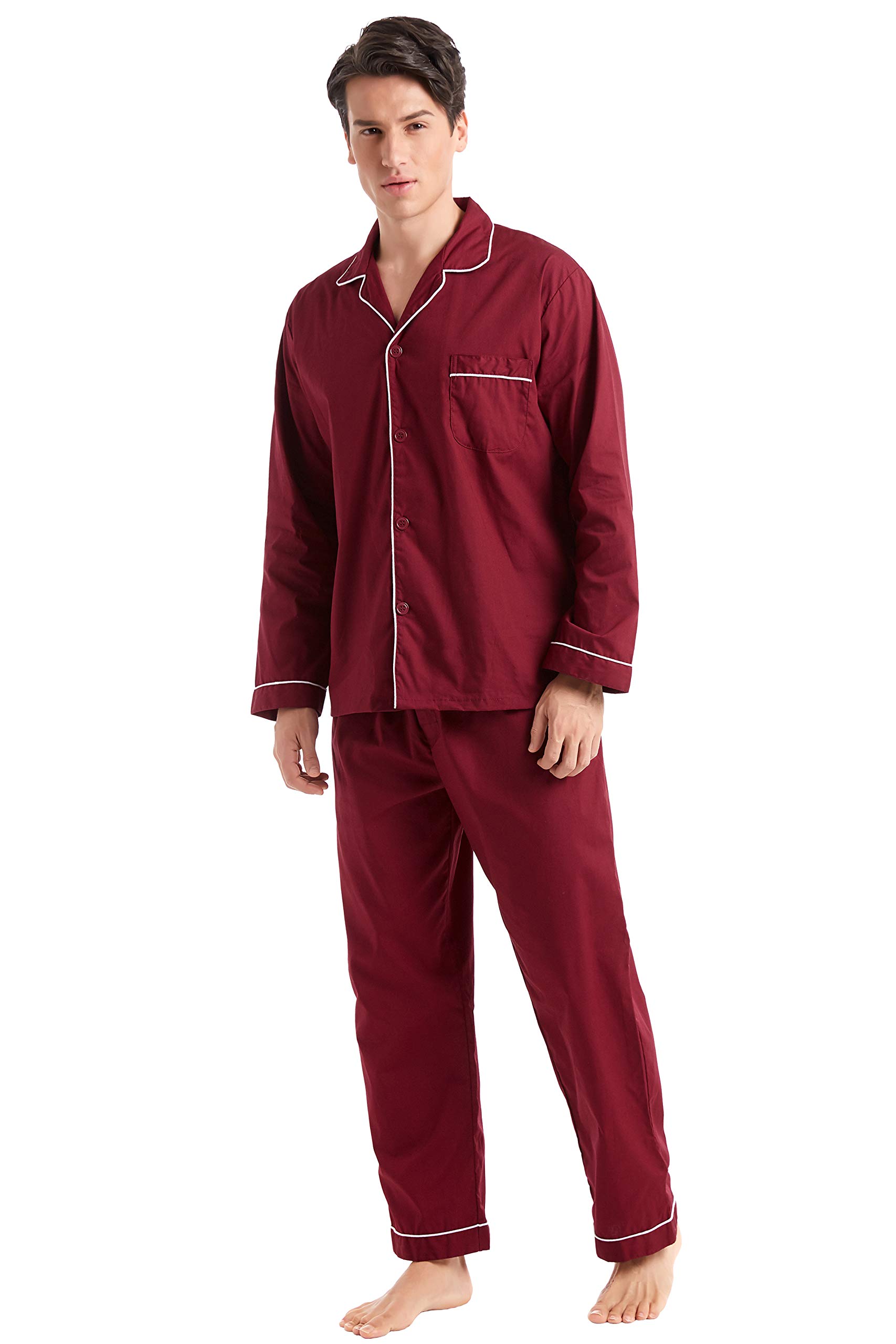 Comfortable Men's Cotton Pajama Set - Long Sleeve Button Down Sleepwear for Relaxing at Home & Lounging | Soft Woven Fabric for All Seasons
