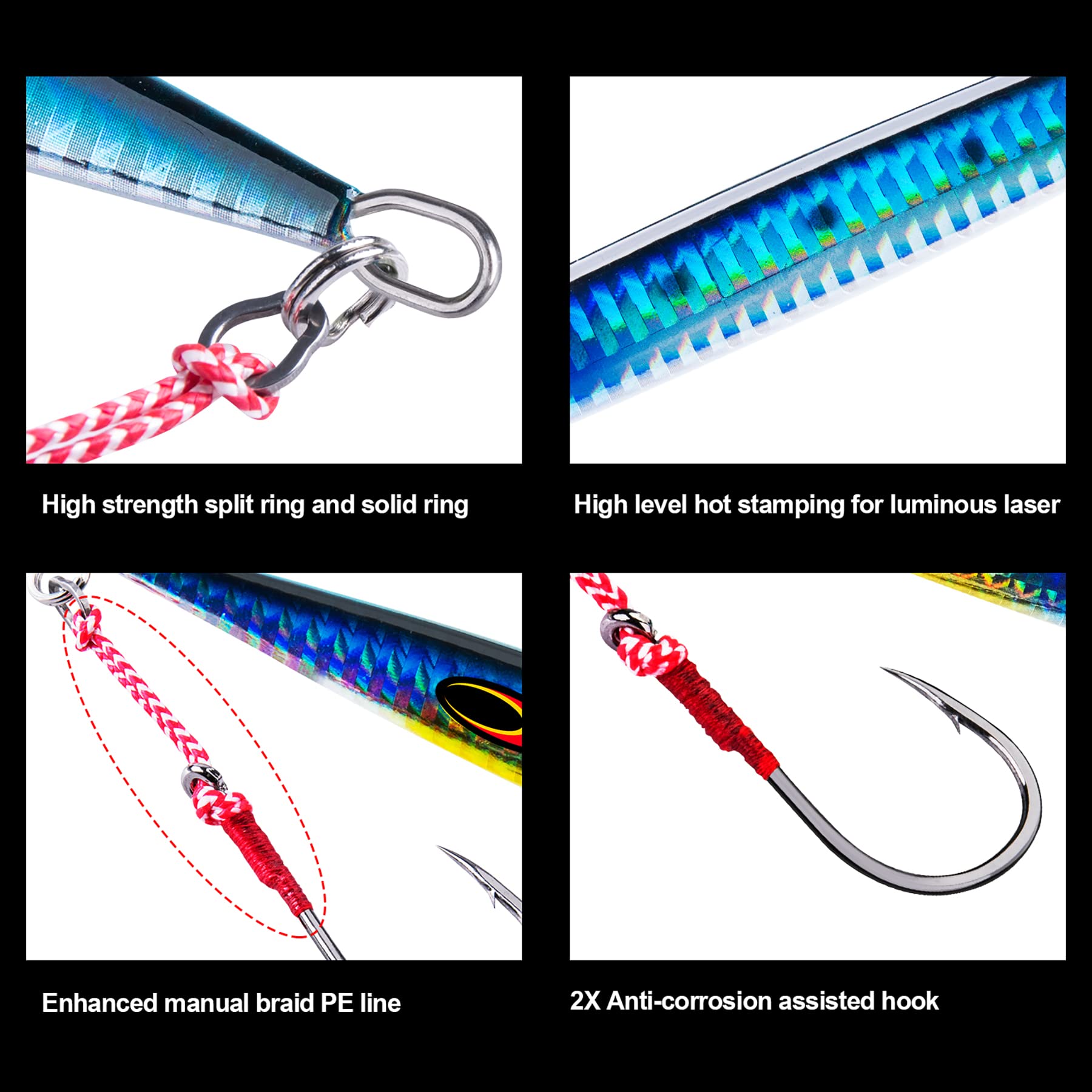 Goture Tuna Lures - Saltwater Vertical Jigs 200g/250g with Glow-in-the-Dark Lead - Deep Sea Fishing Lures for Tuna, Grouper, Dogtooth, Bass & Salmon - High-Speed Vertical Jigging Artificial Bait - Perfect for Offshore Fishing & Night Fishing Adventures