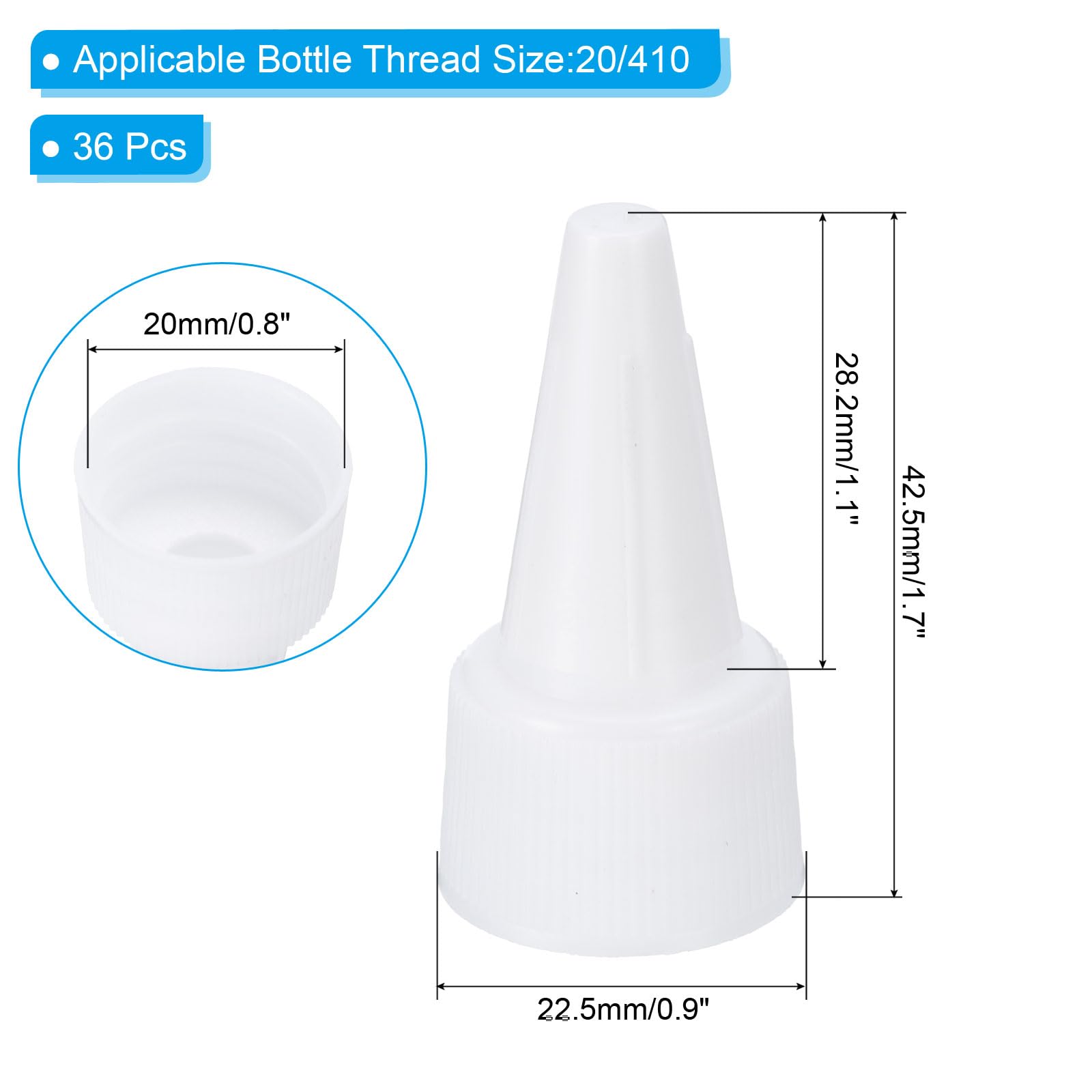 PATIKIL 20/410 Twist Bottle Caps - 36Pcs White Plastic Ribbed Edge Squeeze Bottle Replacement Caps with Foam Gasket for Paint, Glue & Dispensing Bottles - Perfect for DIY Crafts, Home Improvement & Workshop Use