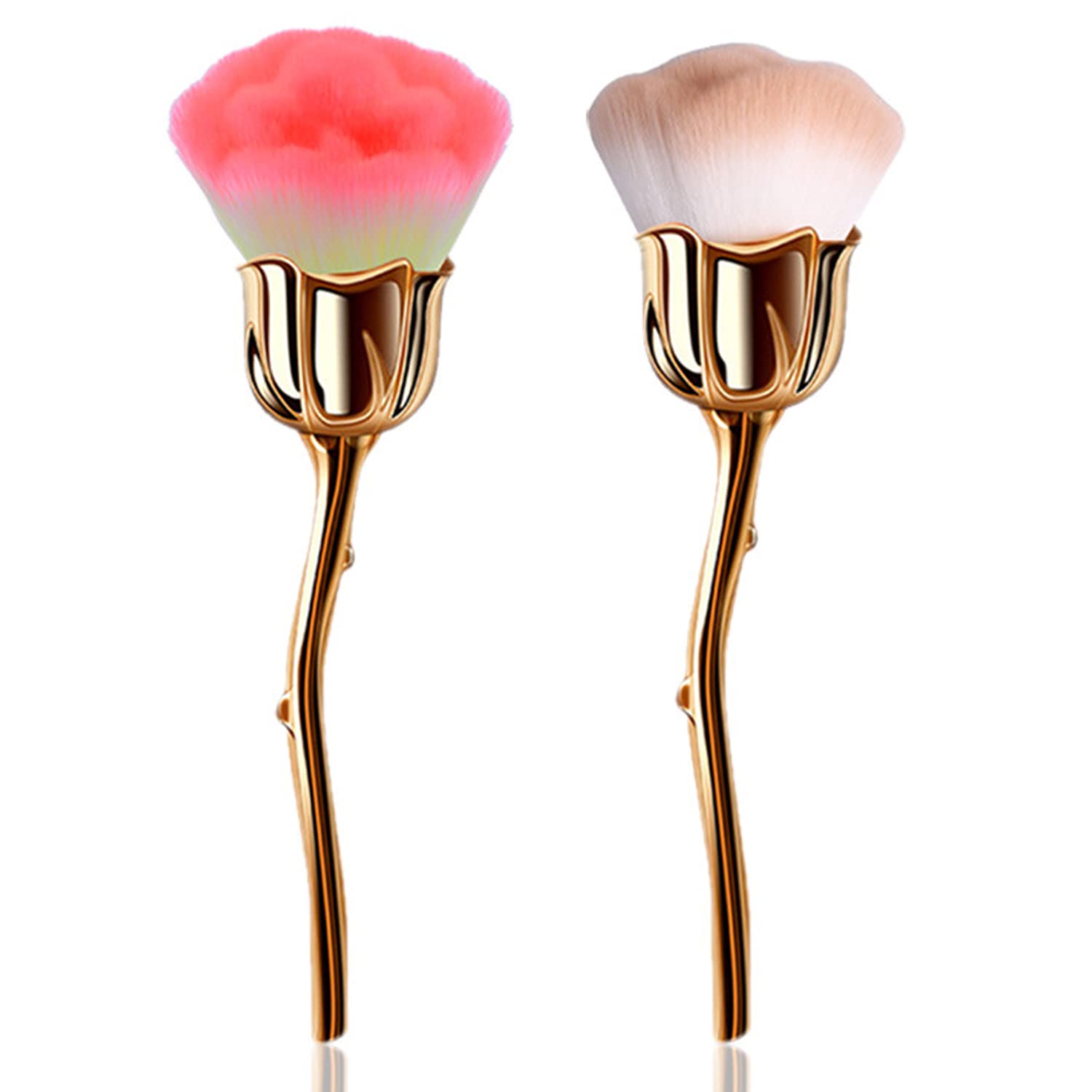Premium JERCLITY 2-Piece Rose Gold Makeup Brush Set - Large Blush Brush & Powder Brush for Face, Loose Powder & Nail Dust - Professional Cosmetic Tools for Flawless Makeup Application & Manicure Cleaning (Gold) - Perfect for Daily Makeup Routine & Salon Use