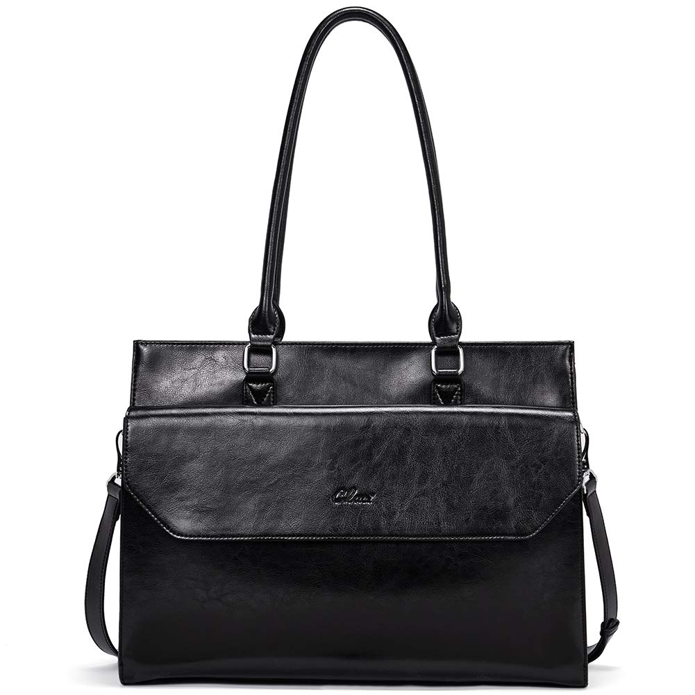 CLUCI Vintage Oil Wax Leather Briefcase for Women - 15.6 Inch Laptop Business Shoulder Bag - Perfect for Office, Work, Travel & Professional Meetings