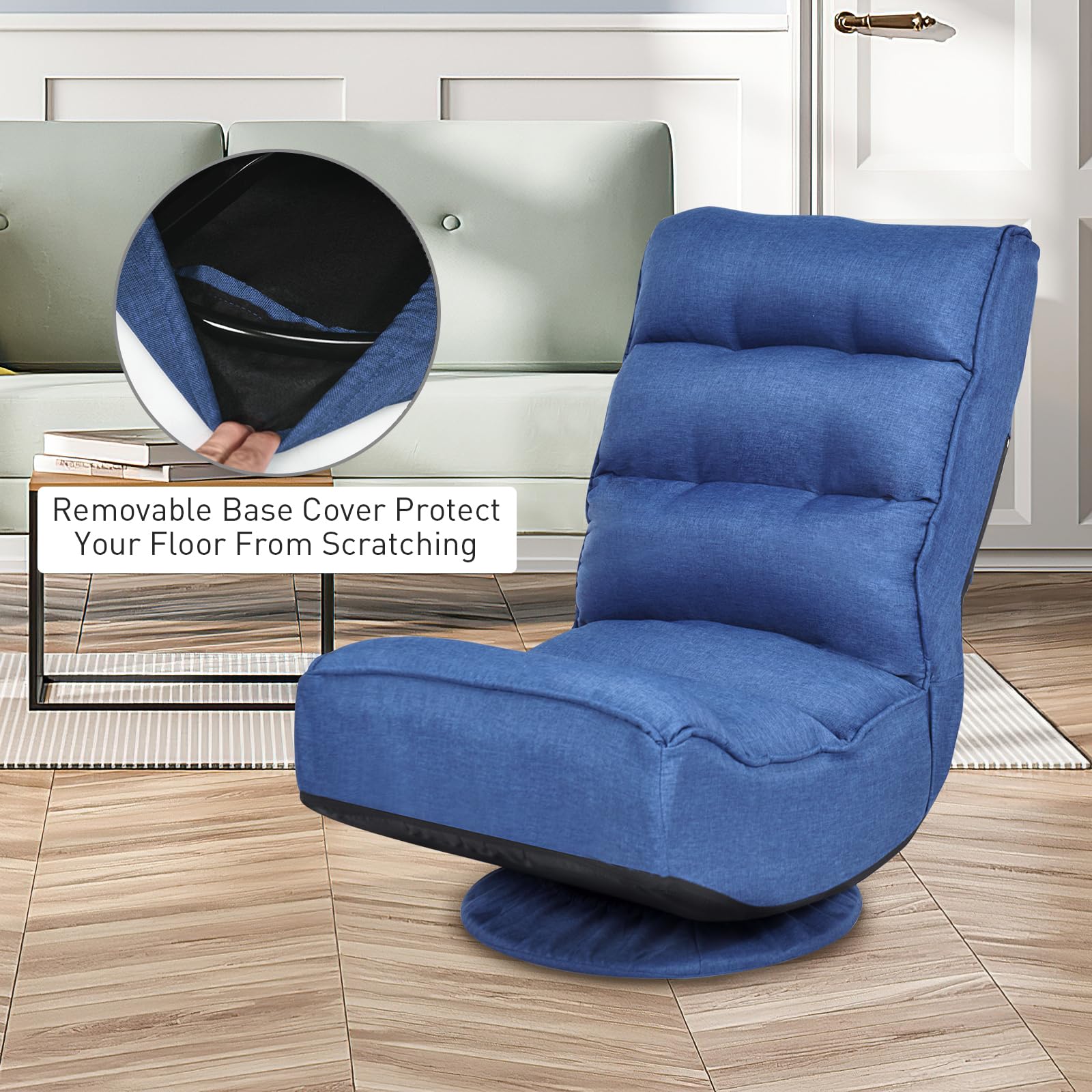 ErgoMaster Reclining Folding Floor Gaming Chair - 360° Swivel & 5 Adjustable Positions with Tufted Cushions for Home Office, Living Room, Bedroom - Perfect for Gaming, Working, Reading & Relaxing (Blue)