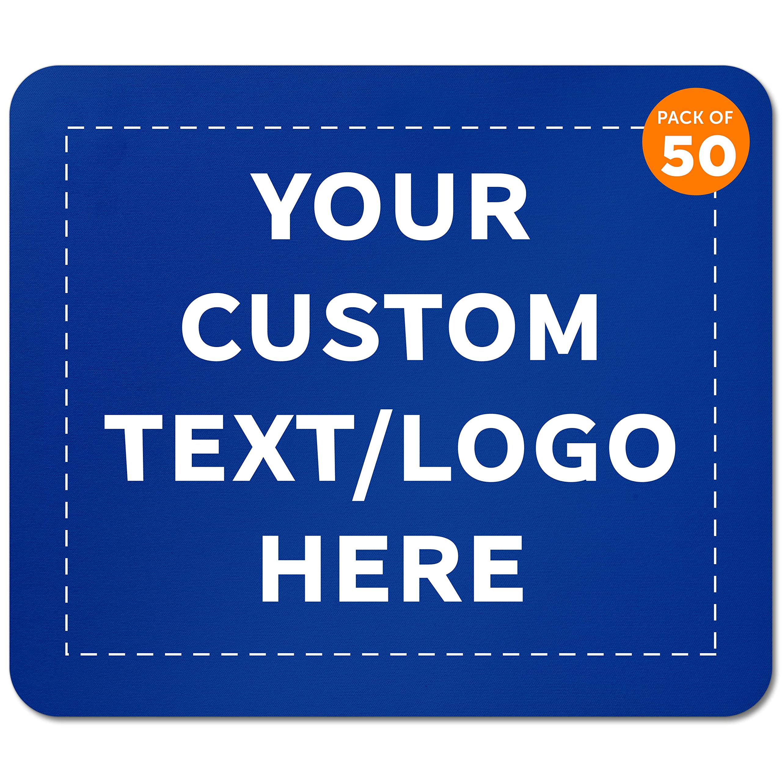 Custom Rectangle Rubber Mousepads Set of 50 - Personalized Bulk Pack for Office, Promotional Gifts & Trade Shows - Non-Slip Blue Mouse Pads for Employees, Clients & Business Events - Perfect for Corporate Branding & Workstations