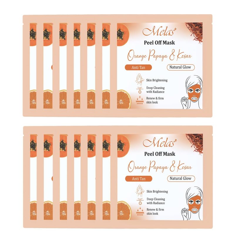 Melas Peel Off Face Mask for Men & Women - Orange, Papaya & Kesar Extract for Skin Brightening, Anti-Tan & Deep Cleansing | Natural Glow & Firming Treatment | Pack of 12 | Perfect for Spa Days, Self-Care Routines & Gift Giving