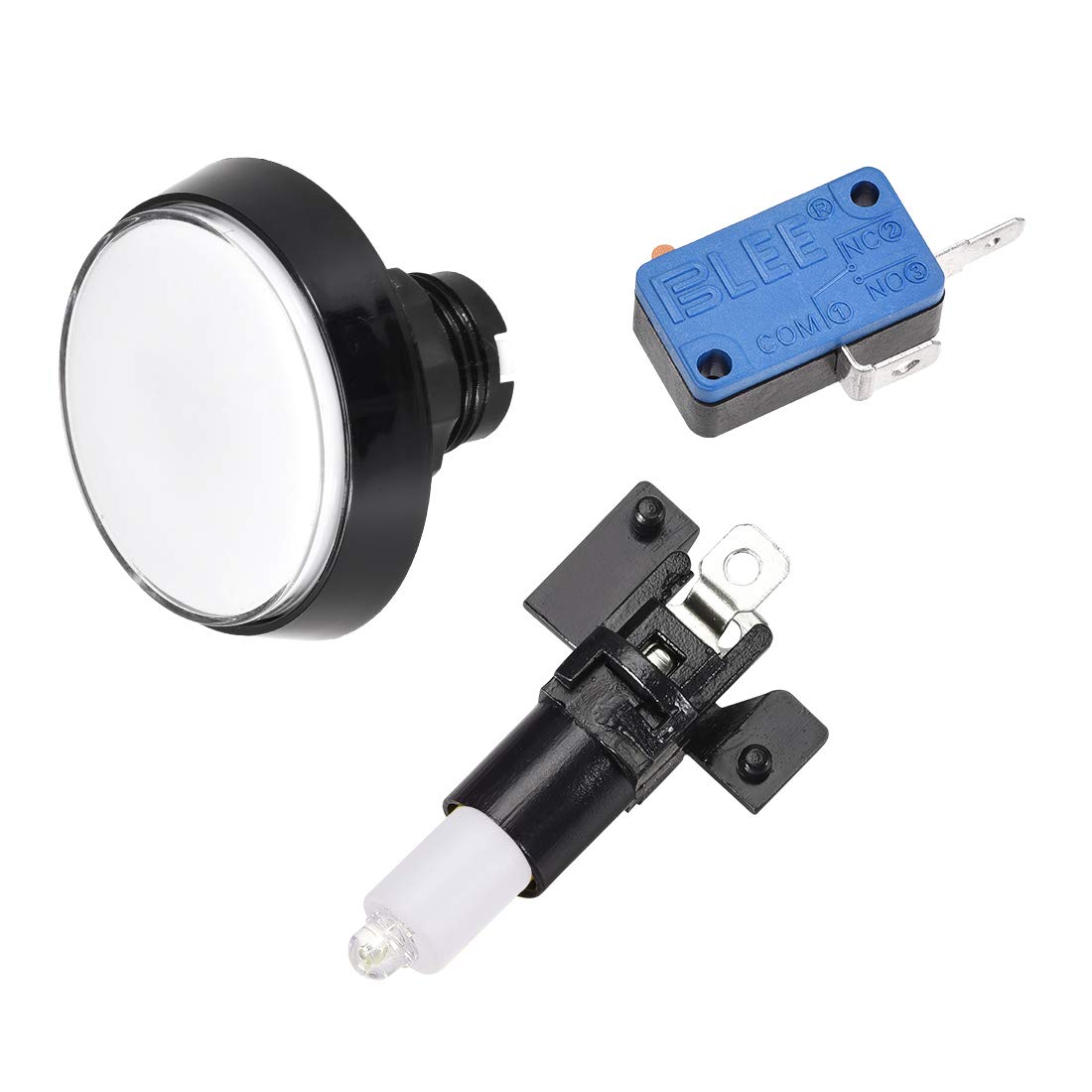 60mm Round 12V LED Illuminated Arcade Push Button Switch with Micro Switch - White (5 Pack) for Video Games, DIY Cocktail Cabinets & Home Arcade Setup