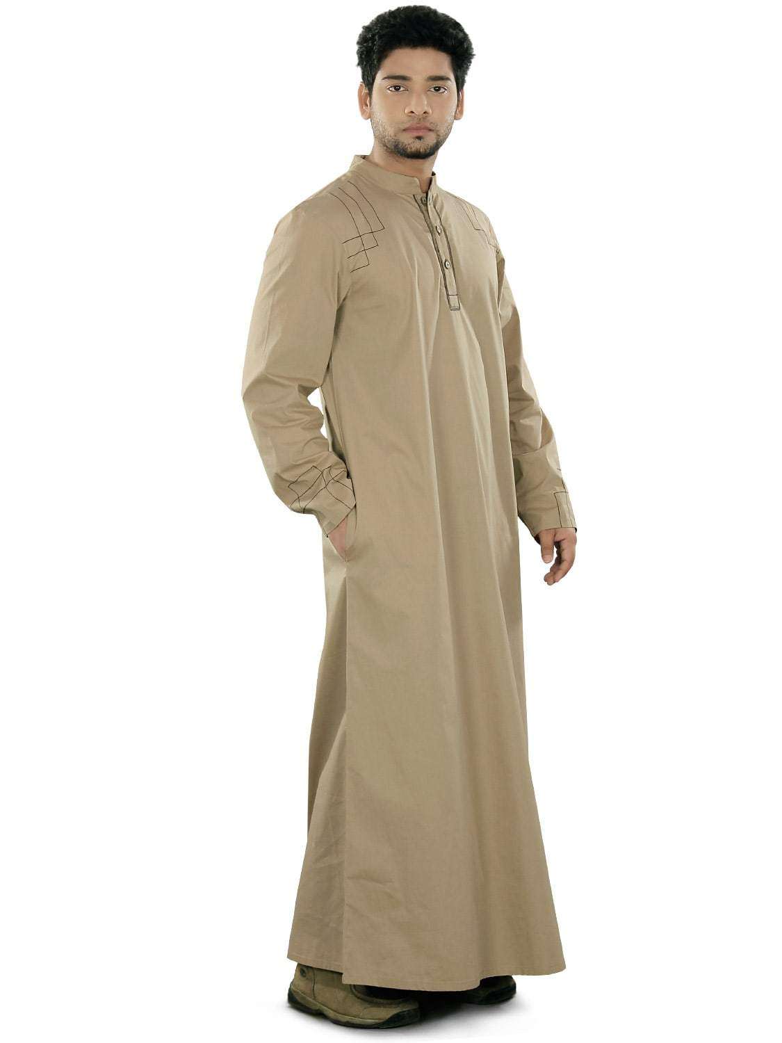 Ammar Beige Galabiyya - Traditional Arabic Robe for Men - Comfortable & Stylish Islamic Clothing for Prayer, Eid, and Special Occasions
