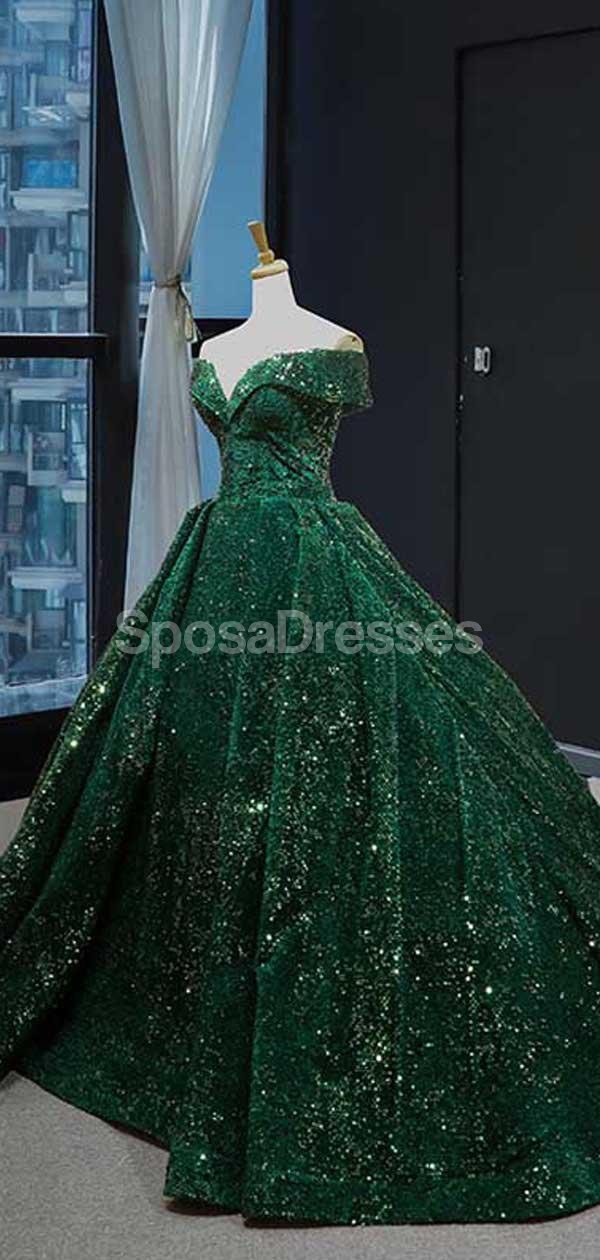 Emerald Green Sequin Off-Shoulder Long Prom Dress for Evening Party & Formal Events - Elegant Ball Gown for Homecoming, Wedding Guest & Special Occasions