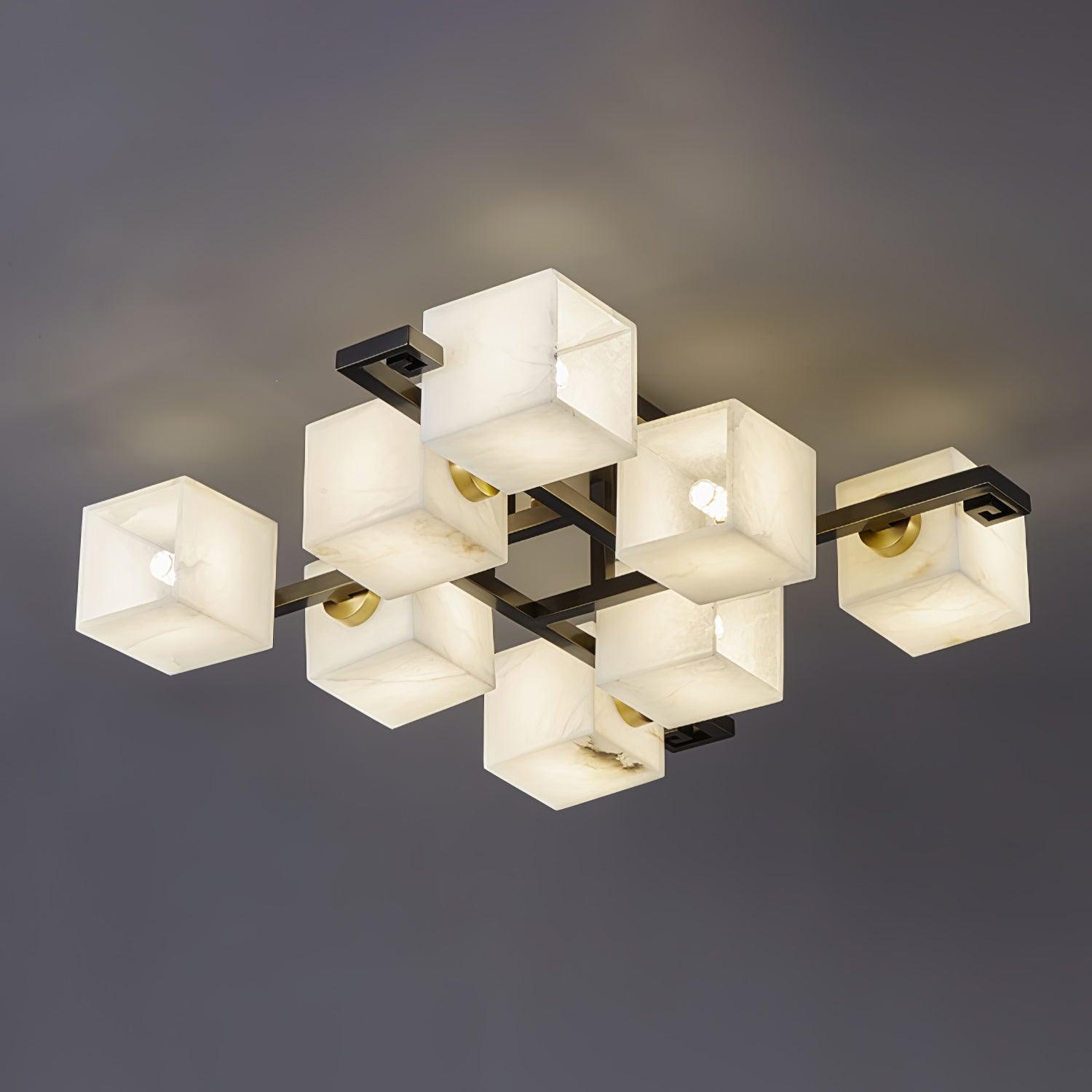 Modern Cubist Alabaster Cluster Ceiling Light - Geometric Chandelier for Dining Room, Living Room & Bedroom - Elegant Minimalist Lighting for Home Decor