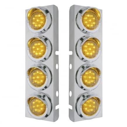 United Pacific 33616 Stainless Steel Air Cleaner Light Bar with Bracket - Amber LED Clearance/Marker Light, Chrome Bezels & Visors (9 LEDs Per Light) - Perfect for Peterbilt Truck Front Lighting & Safety Enhancement