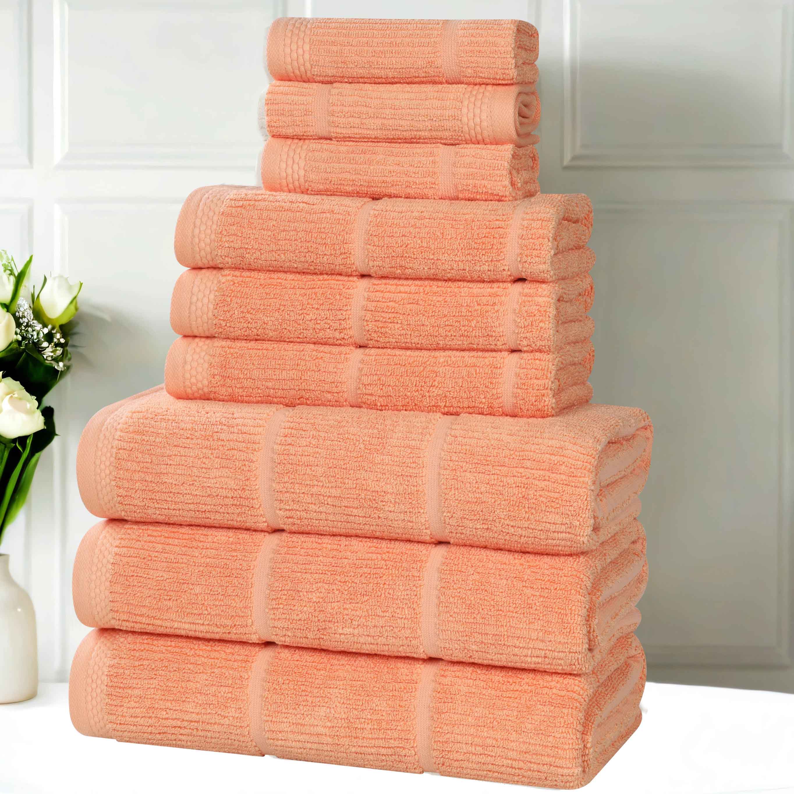 Milo Smart Twist Cotton Solid Ribbed Design 9-Piece Towel Set | Ultra Soft & Absorbent Bath Towels for Spa, Gym & Luxury Home Use