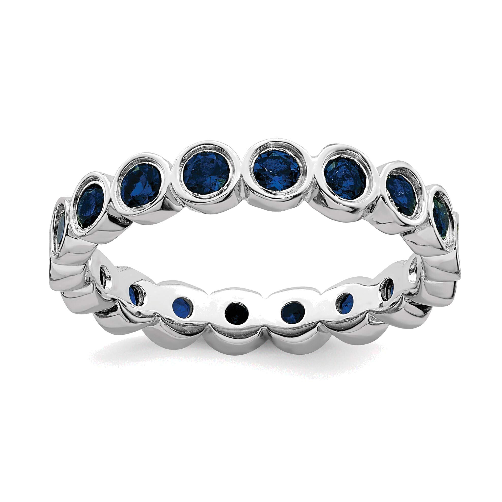 Bonyak Sterling Silver Stackable Sapphire Ring Size 8 - Elegant Adjustable Jewelry for Women, Perfect for Everyday Wear, Gift Giving & Special Occasions