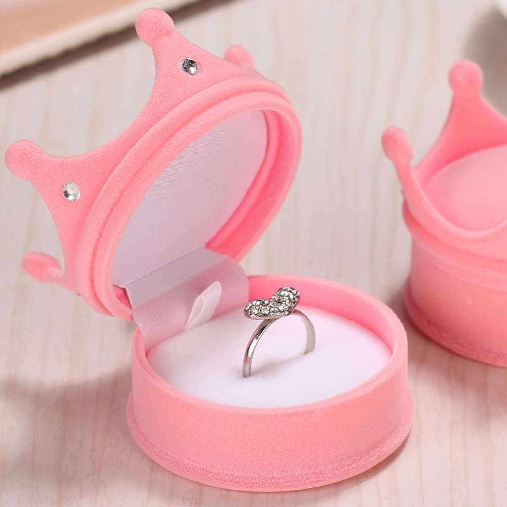 Premium Velvet Jewelry Display Box - Crown Ring Box for Earrings, Necklace & Jewelry Storage - Elegant Pink Gift Packaging Box for Wedding, Engagement & Special Occasions
