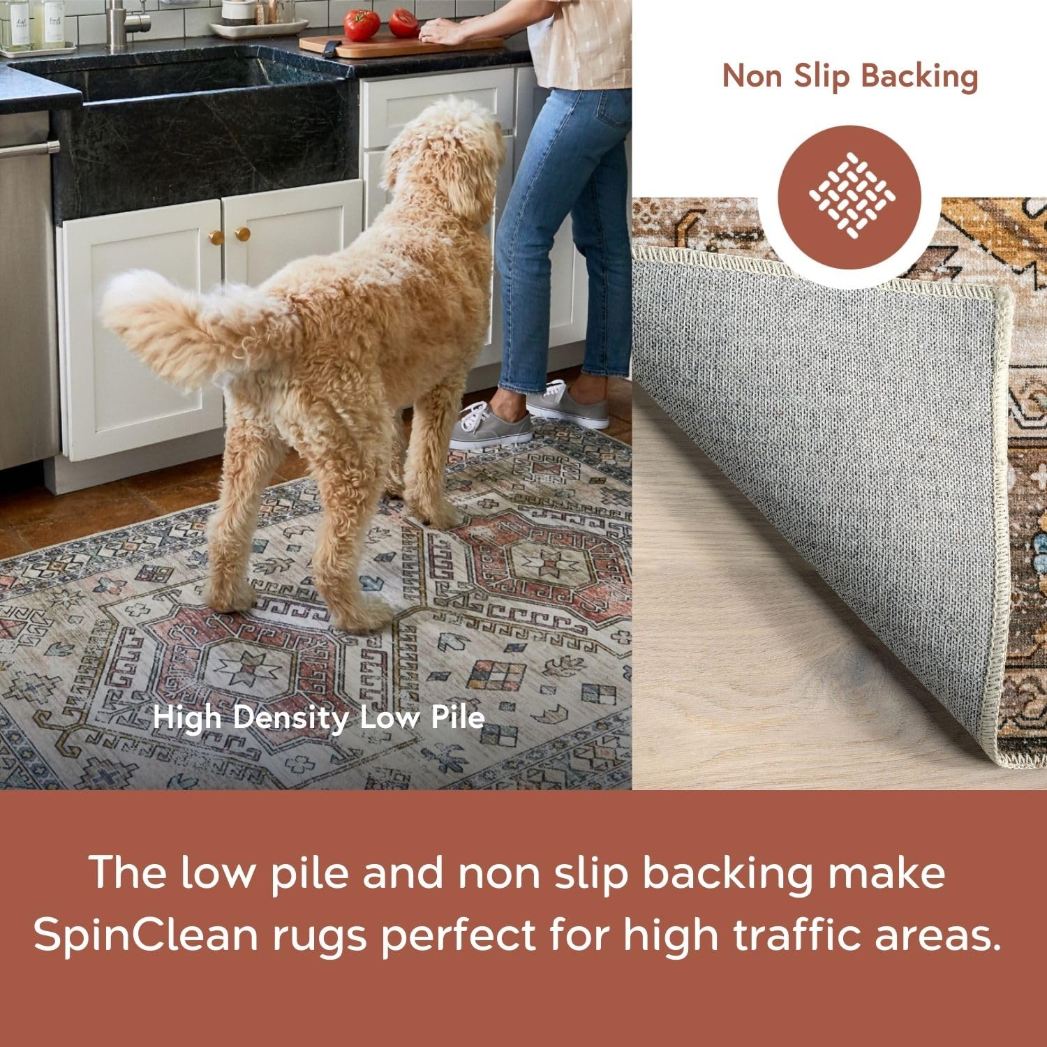 nuLOOM 8' x 10' Washable Area Rug - Stain Resistant & Non-Slip Backing - Low Pile Living Room, Bedroom, Dining Room Rug - Gracie Blue - Perfect for High Traffic Areas & Pet-Friendly Homes