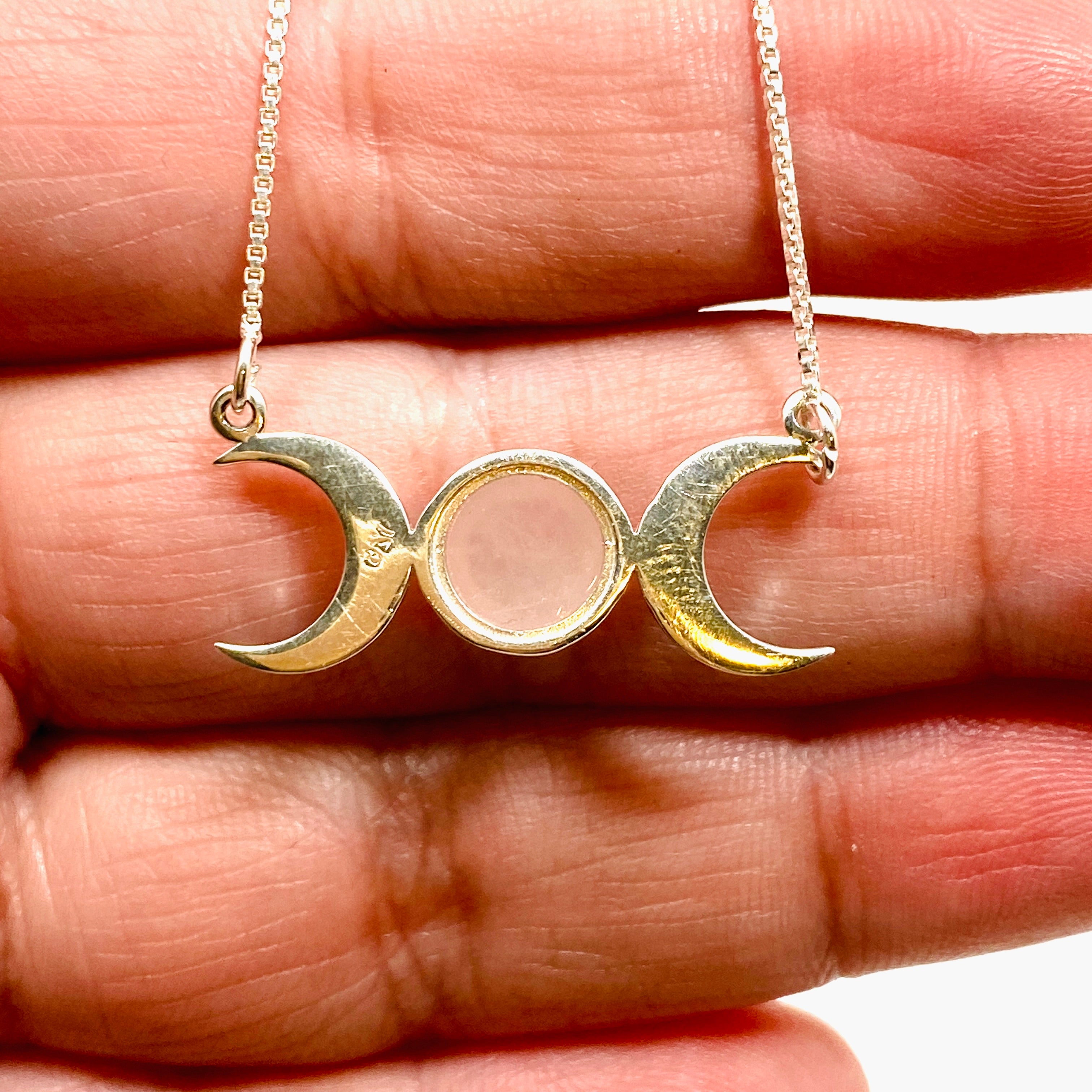 Rose Quartz Triple Goddess Necklace - Healing Crystal Jewelry for Women, 925 Sterling Silver Pendant with Chain, Spiritual Gift for Meditation, Yoga & Energy Balancing (Style NK342 RQ)