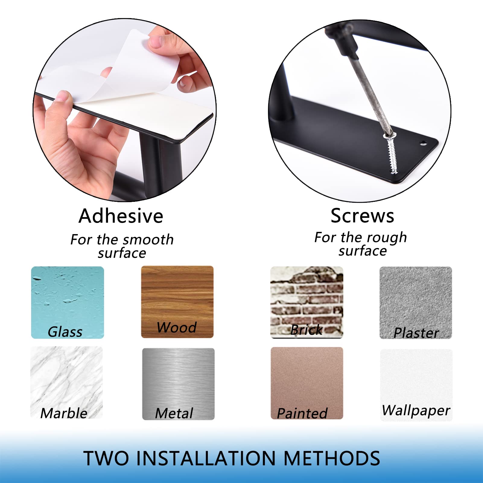 2-Pack Under Cabinet Paper Towel Holder - Upgraded Stainless Steel with Dual Rods, Wall Mount or Countertop Installation (Self-Adhesive & Drill Options) - Black - Perfect for Kitchen, Bathroom, Office & RV Organization