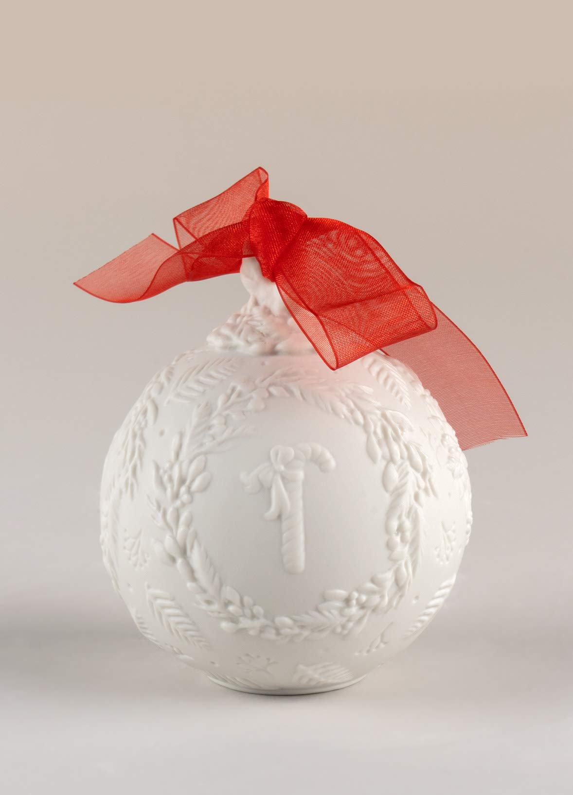 LLADRÓ 2021 Red Porcelain Christmas Ornament Ball - Handcrafted Holiday Decoration for Tree, Mantel & Festive Home Decor