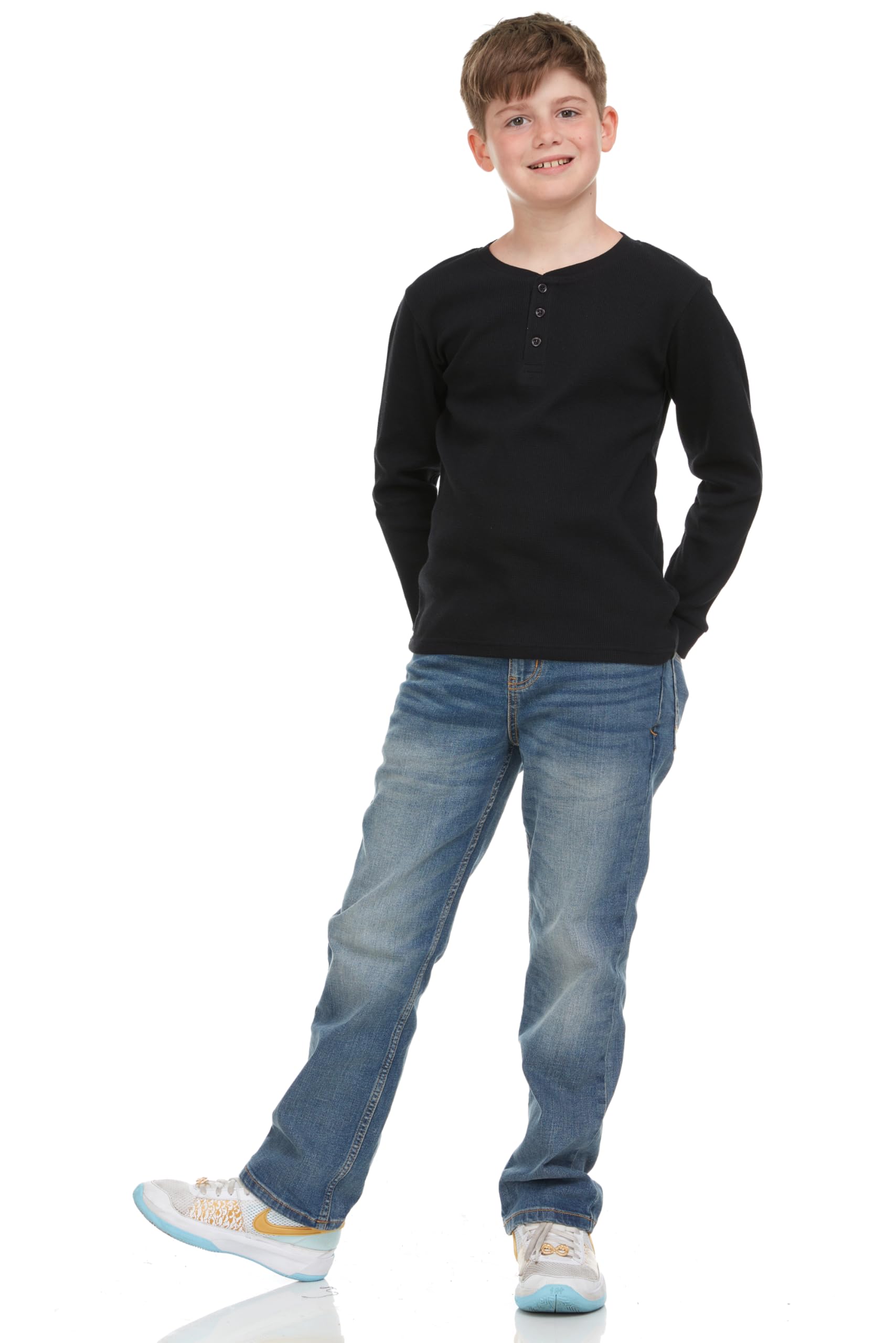 Boys' 2-Pack Thermal Henley Shirts | Warm & Breathable Long Sleeve Tops for Kids Ages 4-18 | Perfect for School, Outdoor Play & Winter Activities
