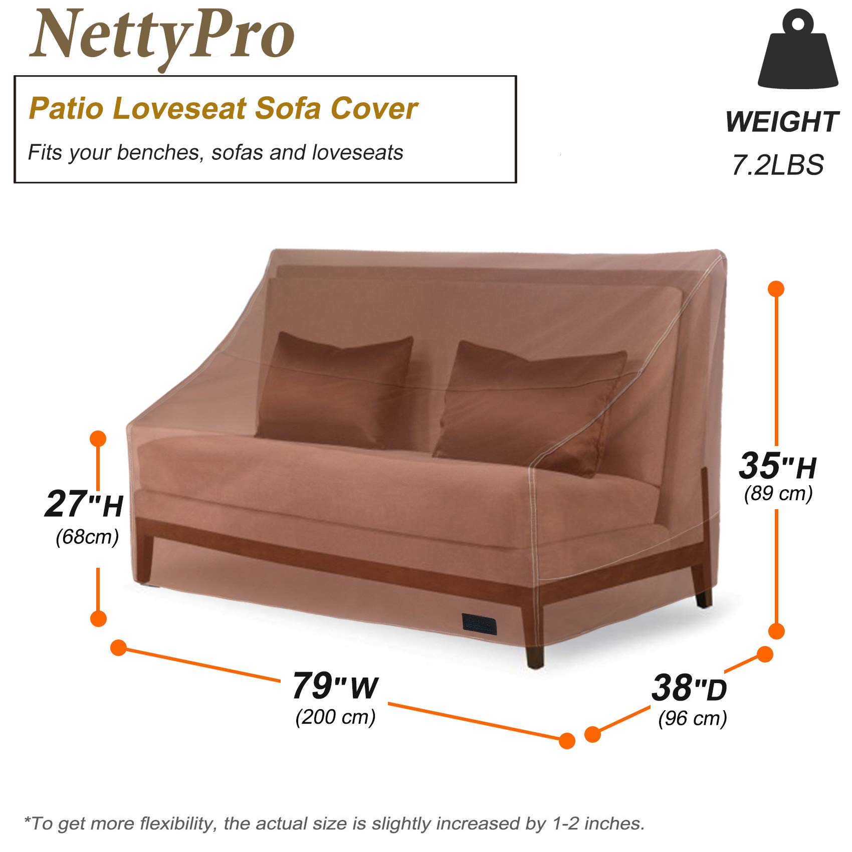 NettyPro Waterproof 600D Heavy Duty Patio Sofa Bench Cover - Outdoor Furniture Protector for 3-Seater Couch (79