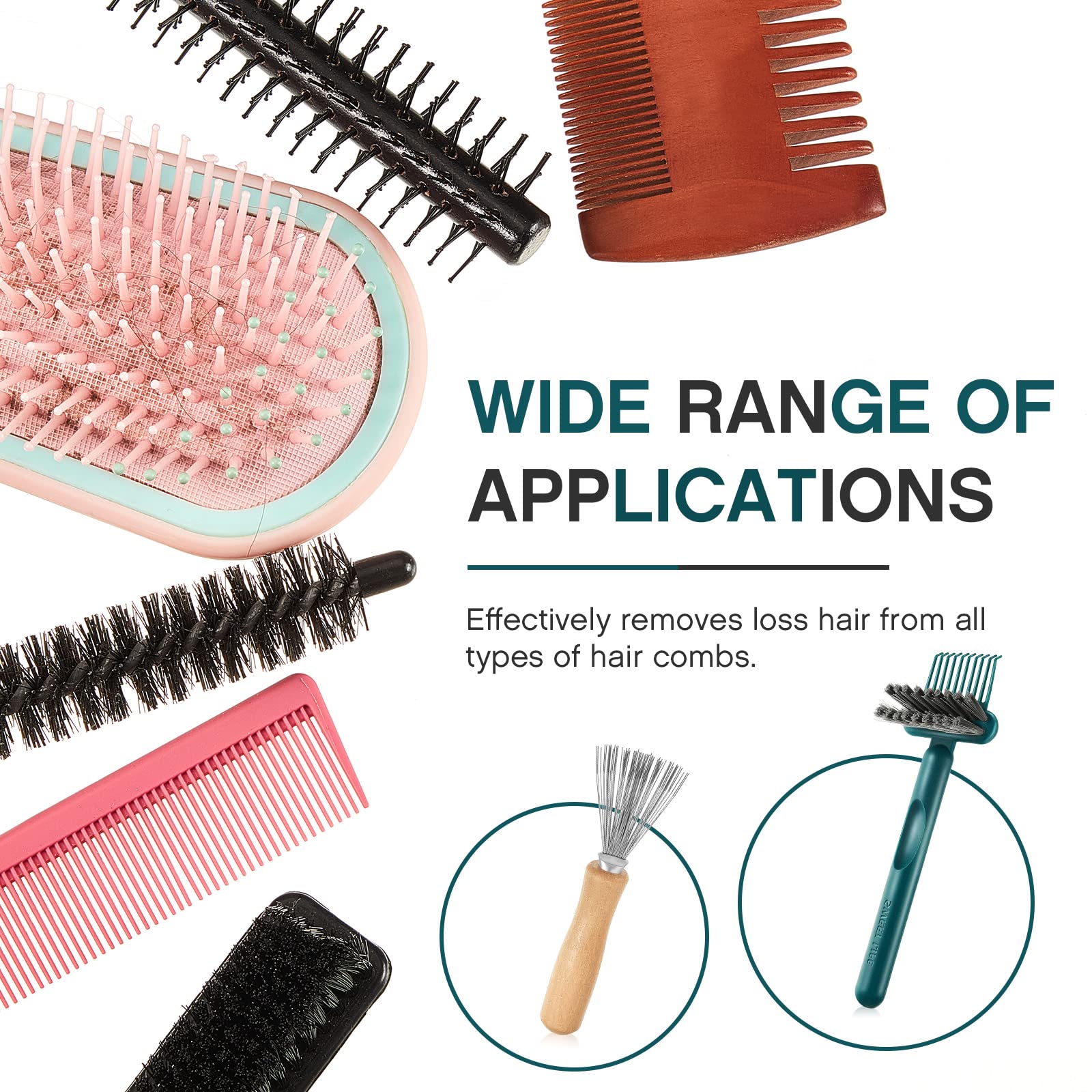 Suclain 5-Piece Hairbrush Cleaner Tool Set - Mini Hairbrush Dirt Remover with Metal Wire Rake, 2-in-1 Comb Cleaner for Removing Hair & Dust - Perfect for Home, Salon, and Travel Use