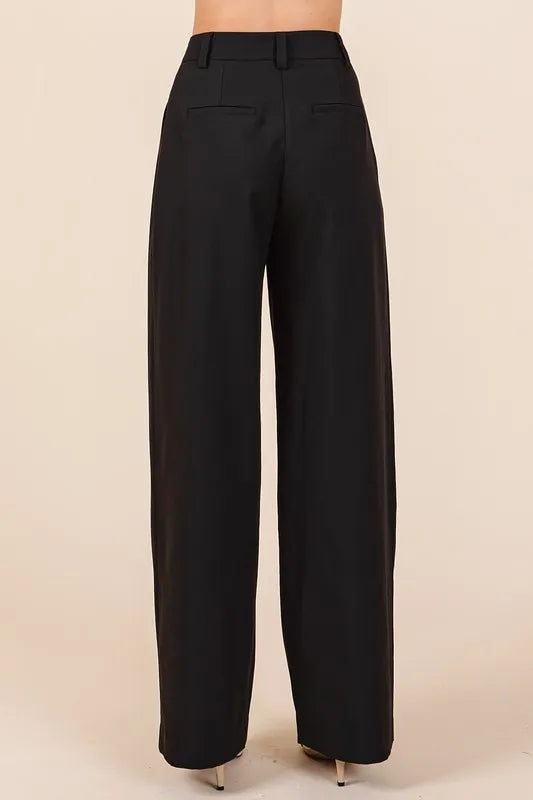 Black Pintuck Detail High Rise Pants for Women - Slimming Tailored Work Pants, Office Wear & Business Casual Outfits