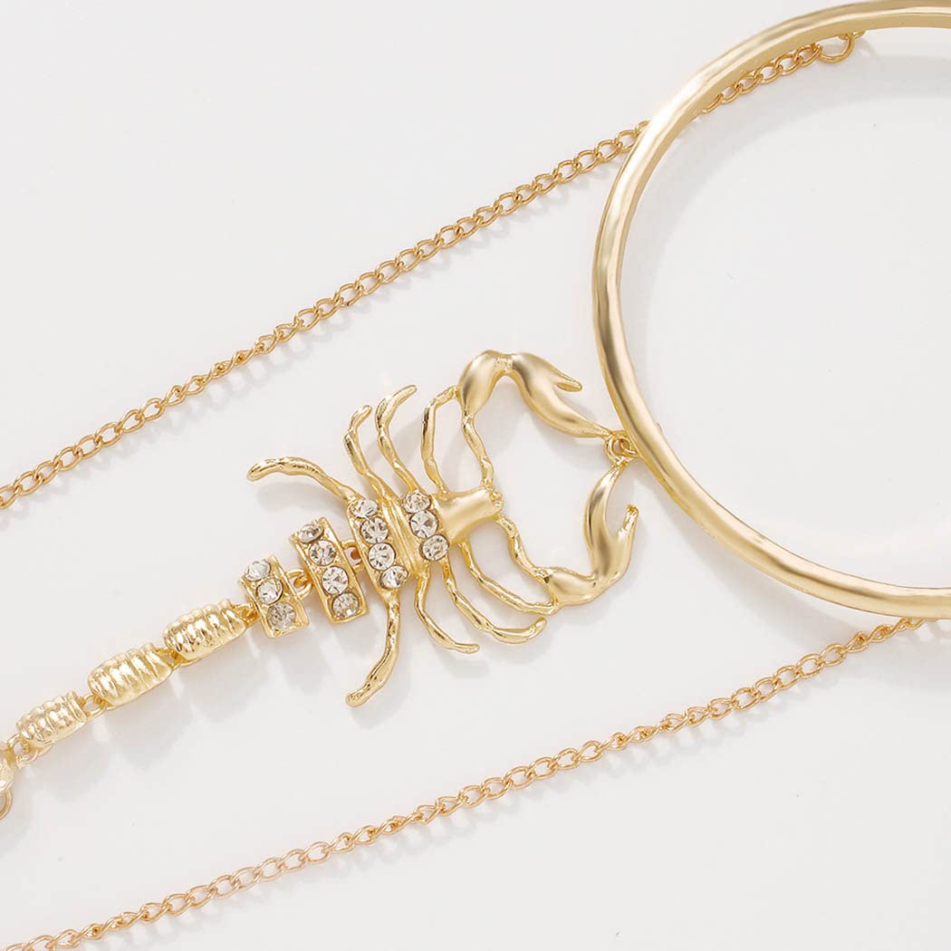 Obmeyc Gold Arm Bracelet with Crystal & Scorpion Charm - Adjustable Boho Tassel Cuff Bracelet for Women | Perfect for Festivals, Parties & Boho Fashion