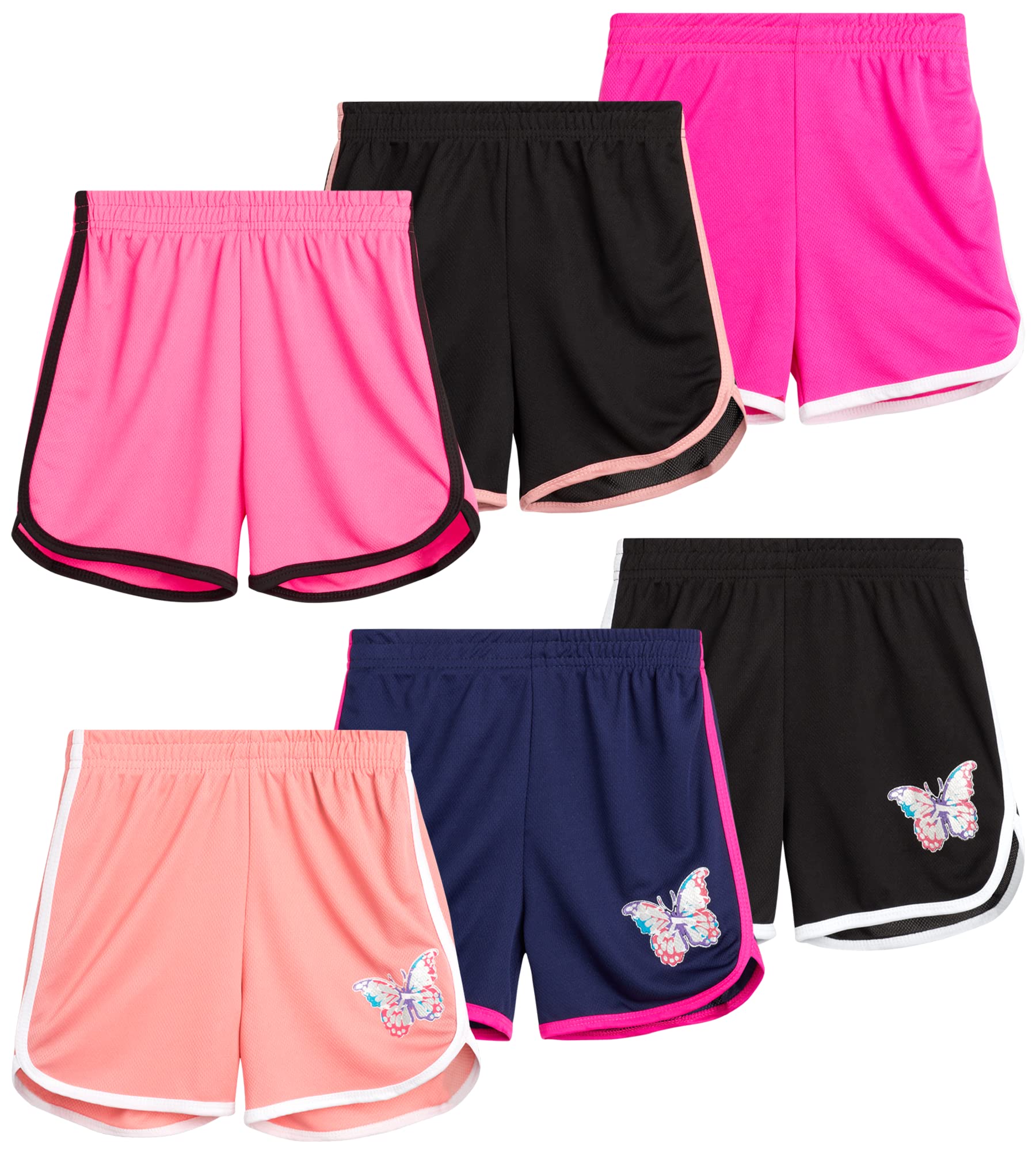 Coney Island Girls' Active Shorts 6-Pack - Athletic Performance Gym Running Shorts for Kids Age 7-12 - Perfect for Sports, Dance & Playtime