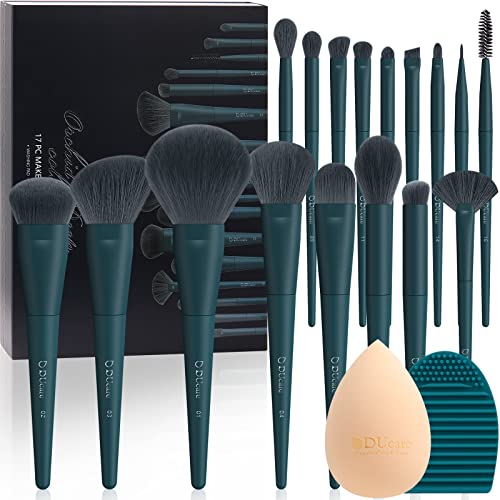 Professional 17-Piece DUcare Makeup Brush Set with Cleaning Mat & Sponge - Foundation, Eyeshadow, Powder & Cream Makeup Kit in Gift Box - Perfect for Travel, Home & Professional Makeup Artists
