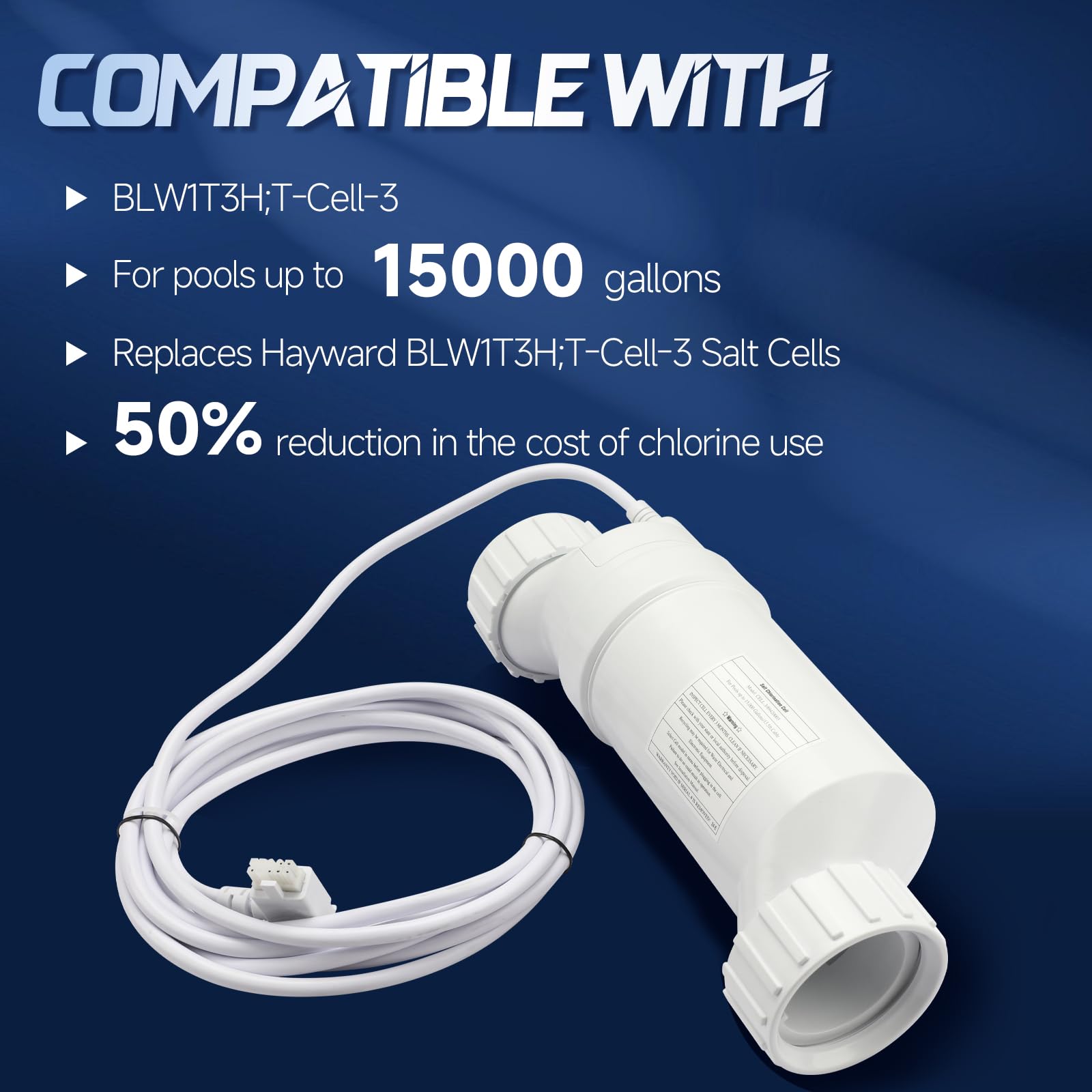 Hayward T-Cell-3 Salt Chlorine Generator Cell Replacement for In-Ground Pools up to 15,000 Gallons - BLW1T3H Compatible with Hayward Systems - Perfect for Saltwater Pool Maintenance & Chlorine Production
