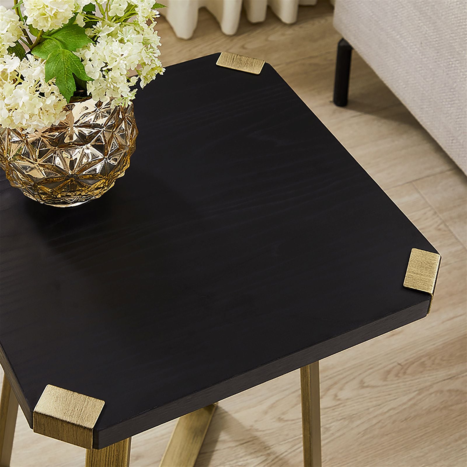 Criterion Capri Square End Table - Black Oak with Gold Accents - Modern Side Table for Living Room, Bedroom, or Office