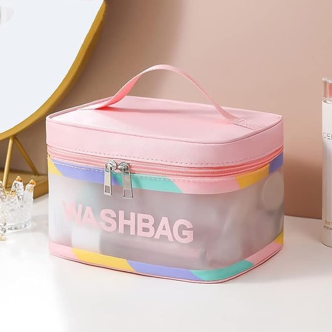 Waterproof Transparent Travel Cosmetic Bag for Women - Multipurpose Makeup & Toiletry Organizer with Zipper - Portable Pink Cosmetic Pouch for Home, Gym, Airplane & Vacation Essentials