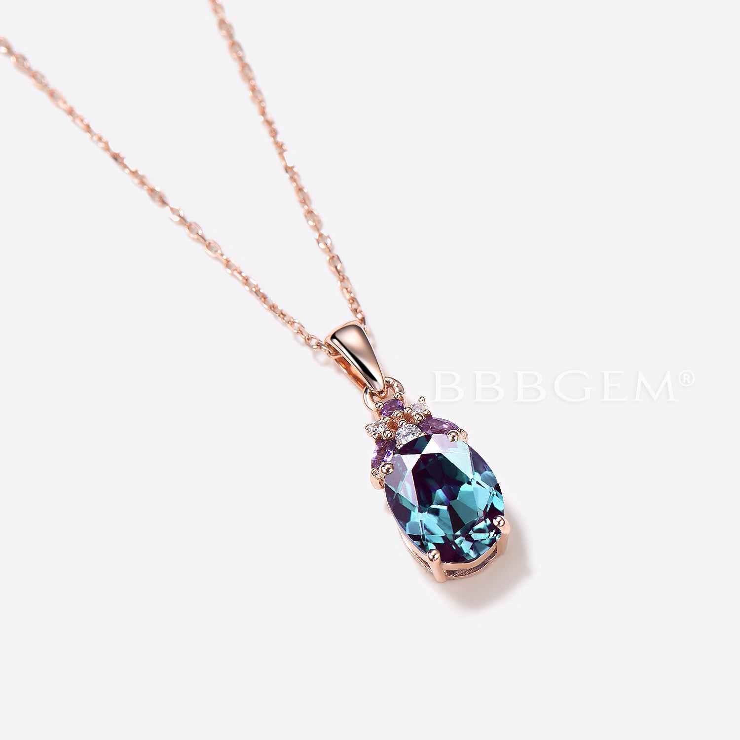 Oval Cut Color Changing Alexandrite Pendant with Amethyst Cluster Necklace | Elegant Jewelry for Weddings, Anniversaries & Special Occasions