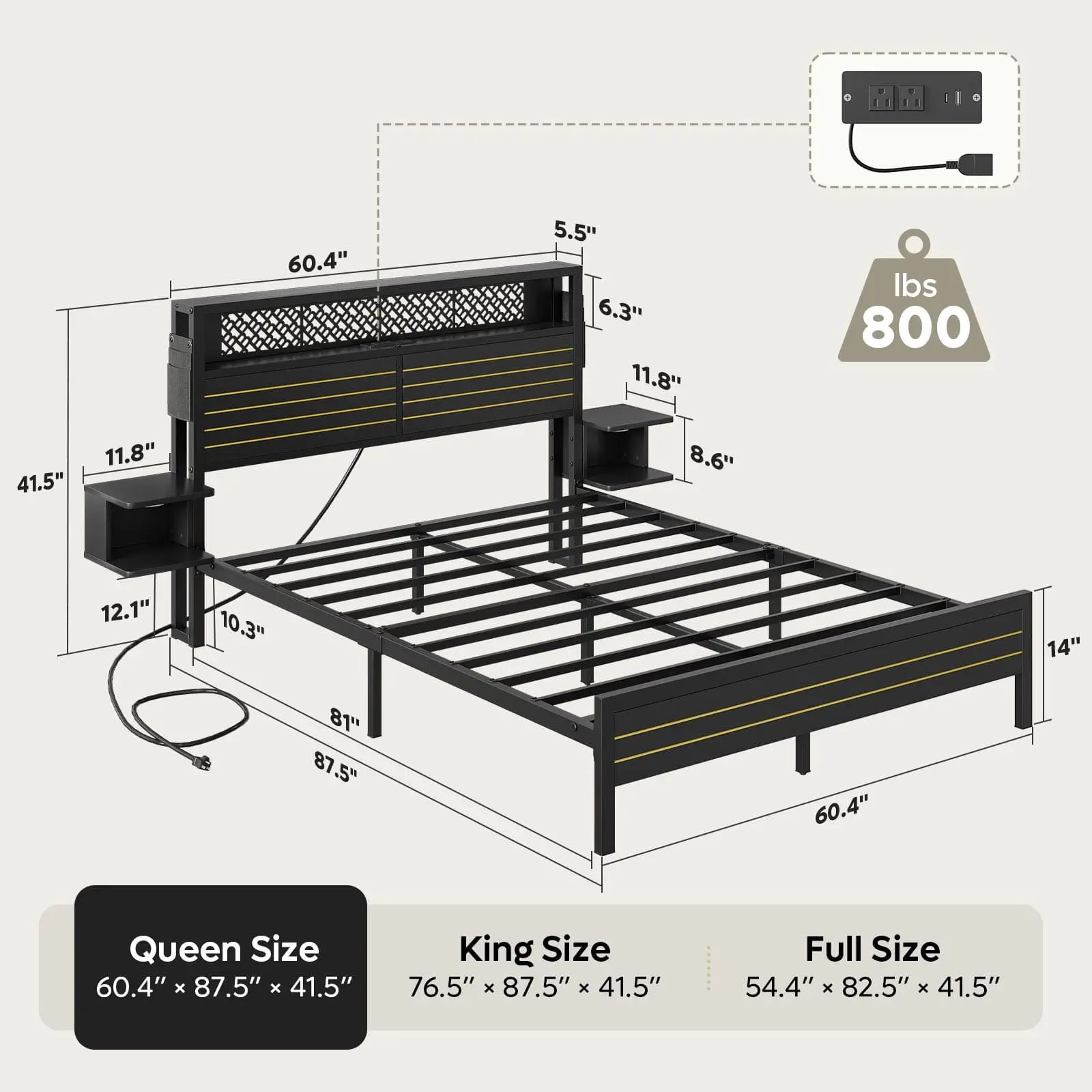 Bestier Queen Bed Frame with Horizontal Golden Stripe Storage Headboard - Modern Platform Bed with Underbed Storage - Perfect for Small Bedrooms, Guest Rooms & Apartments
